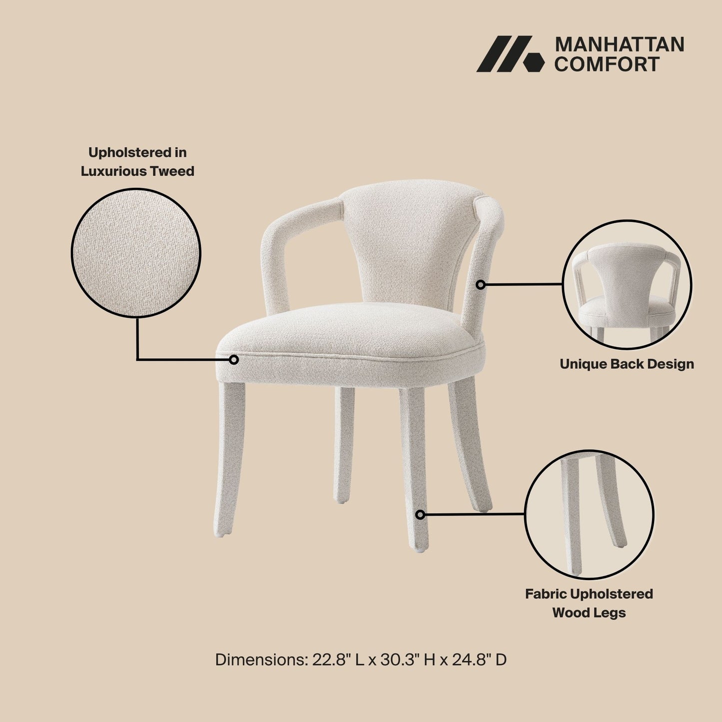 Manhattan Comfort 5-Piece Hathaway Modern 47.24 Solid Wood Round Dining Set with Upholstered Dining Chairs