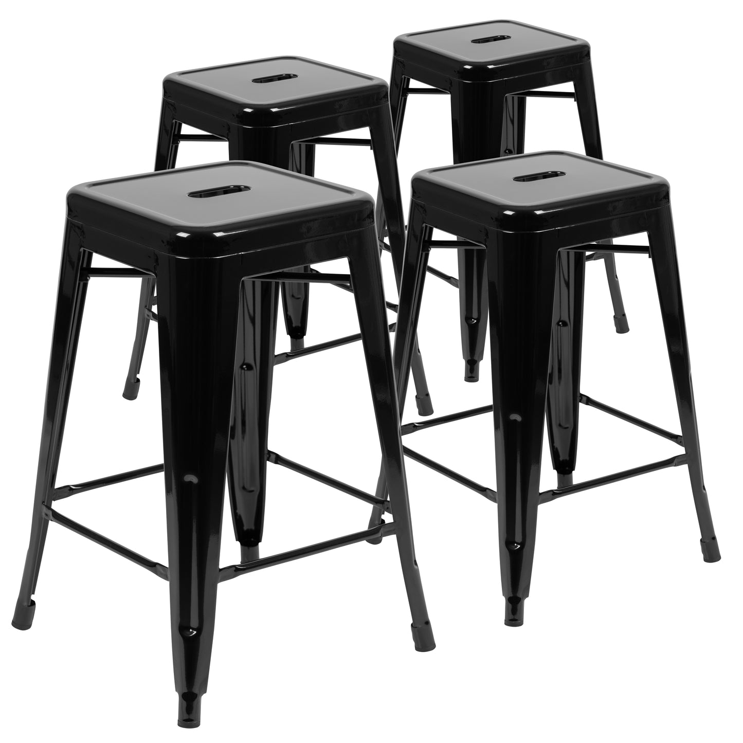 Cierra 24" High Metal Counter-Height, Indoor Bar Stool in Black - Stackable Set of 4 Black