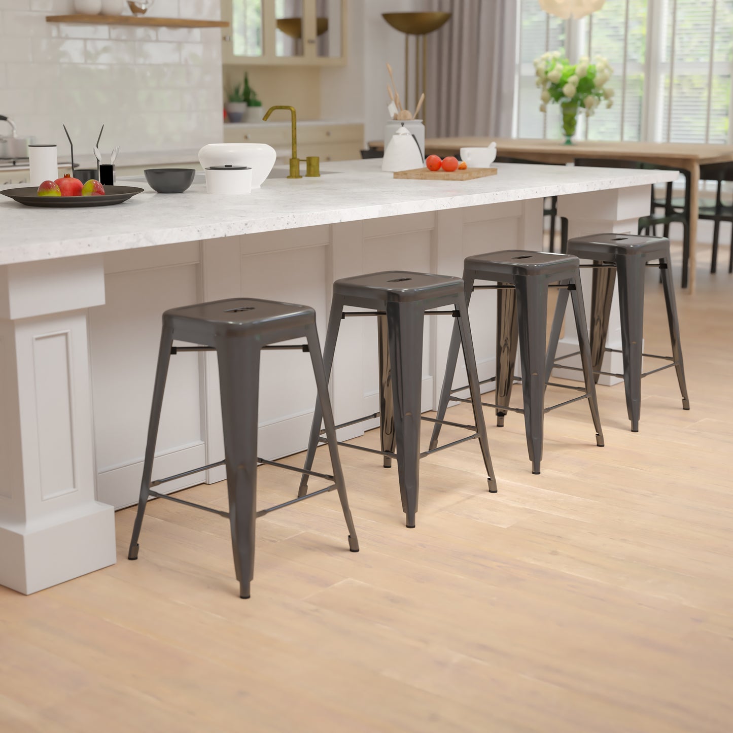 Cierra 24" High Metal Counter-Height, Indoor Bar Stool in Black - Stackable Set of 4 Black