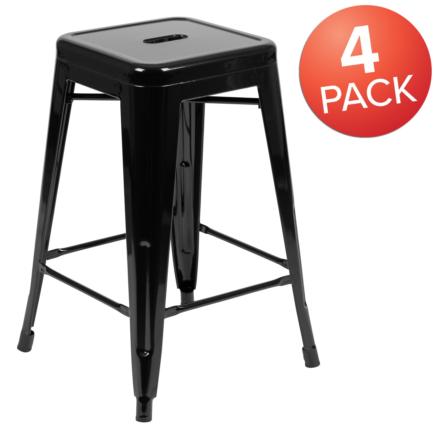 Cierra 24" High Metal Counter-Height, Indoor Bar Stool in Black - Stackable Set of 4 Black
