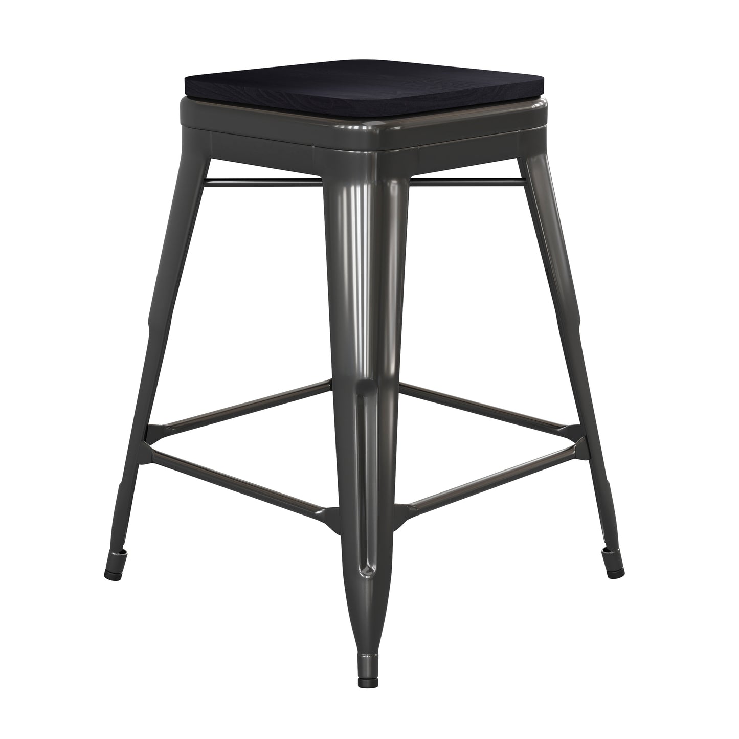 Cierra Set of 4 Commercial Grade 24" High Backless Black Metal Indoor Counter Height Stools with Black All-Weather Poly Resin Seats Black Resin Wood Seat/Black Frame