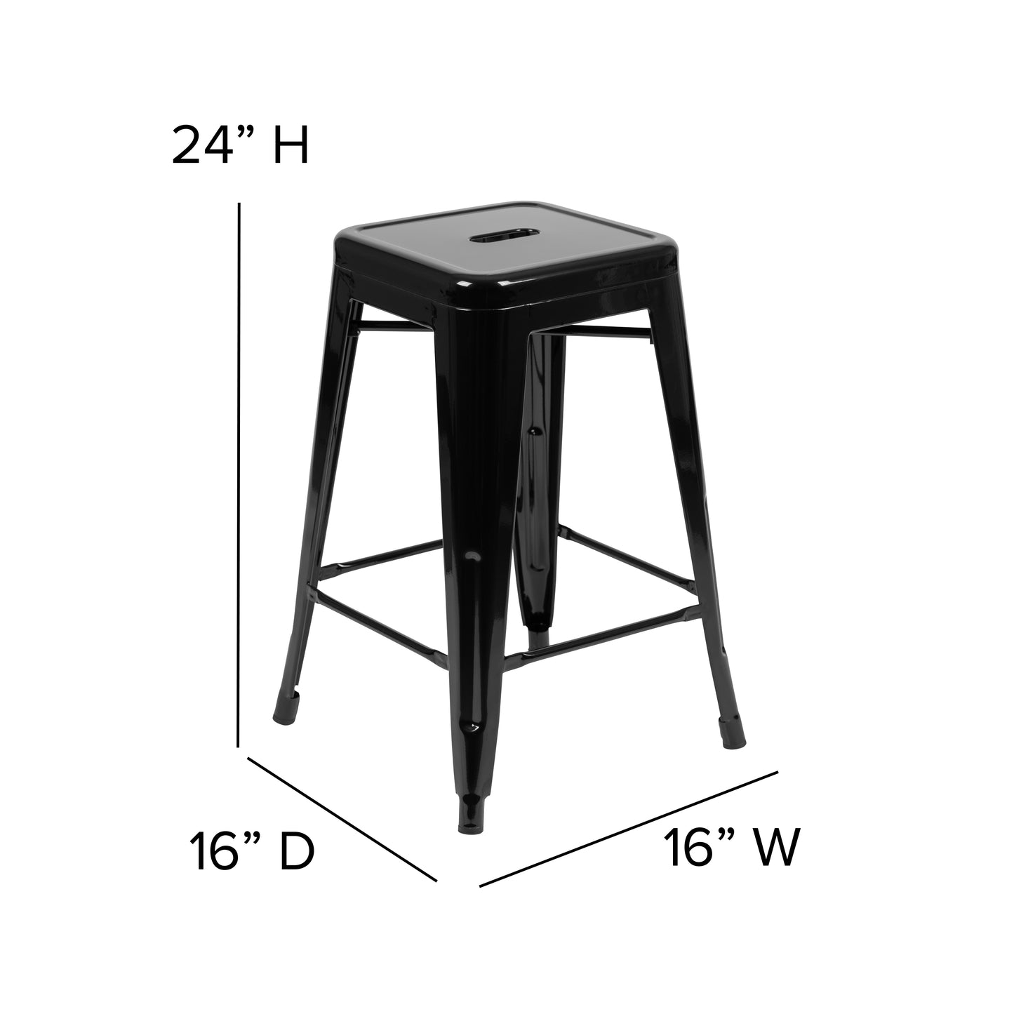Cierra Set of 4 Commercial Grade 24" High Backless Black Metal Indoor Counter Height Stools with Black All-Weather Poly Resin Seats Black Resin Wood Seat/Black Frame
