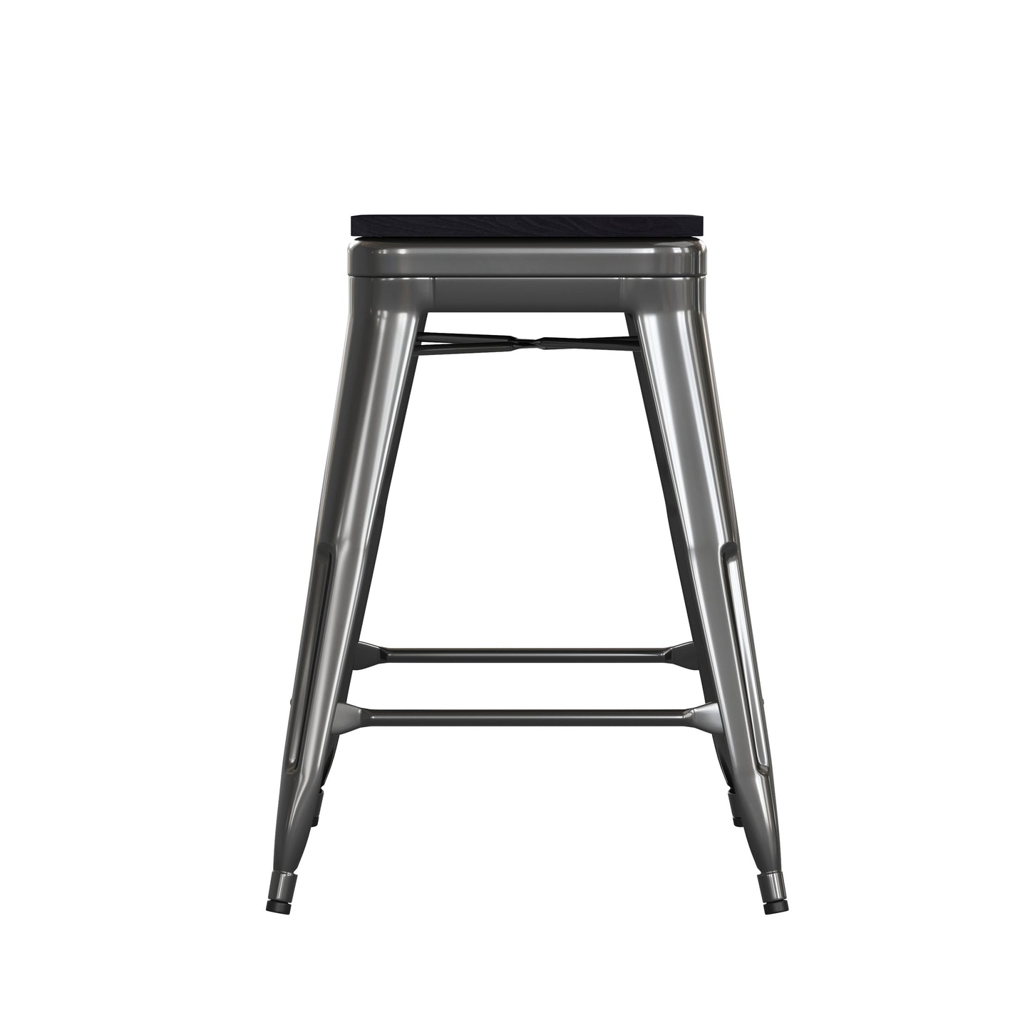 Cierra Set of 4 Commercial Grade 24" High Backless Black Metal Indoor Counter Height Stools with Black All-Weather Poly Resin Seats Black Resin Wood Seat/Black Frame
