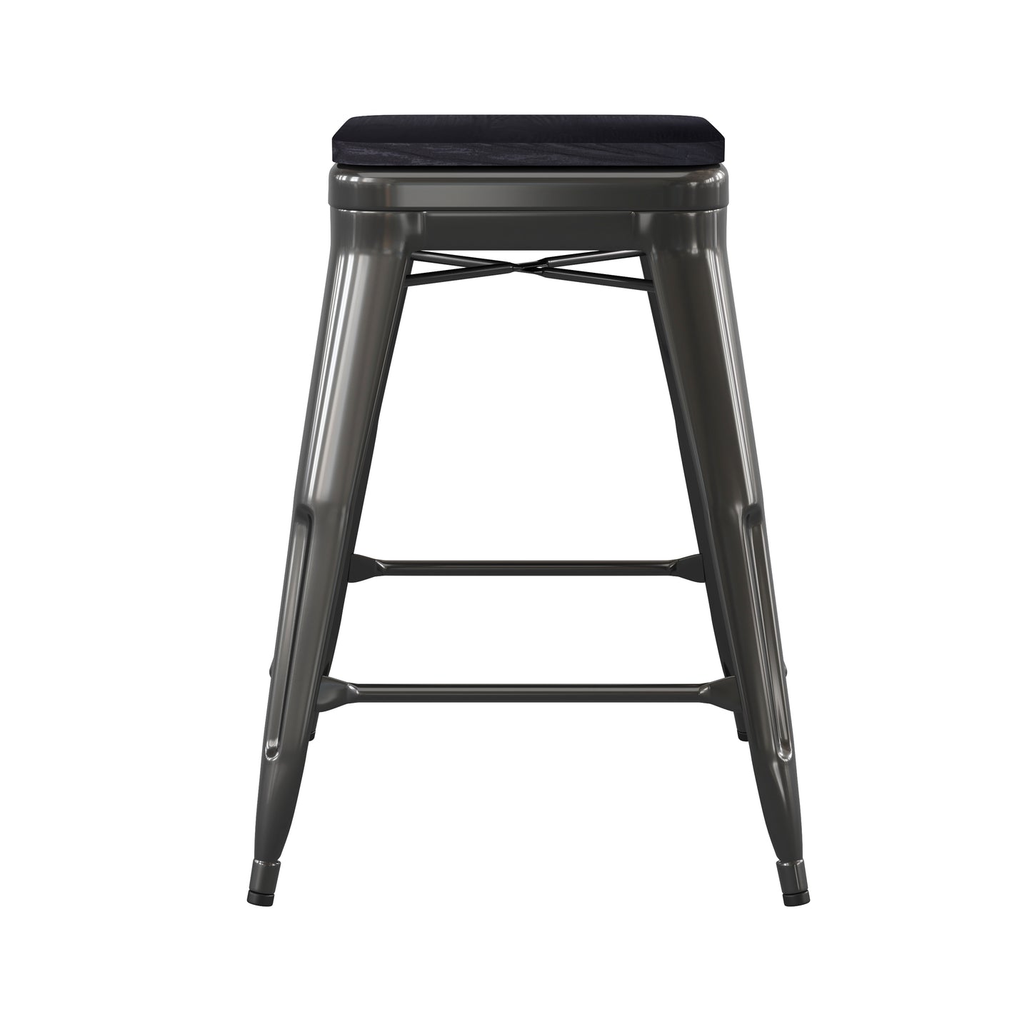 Cierra Set of 4 Commercial Grade 24" High Backless Black Metal Indoor Counter Height Stools with Black All-Weather Poly Resin Seats Black Resin Wood Seat/Black Frame