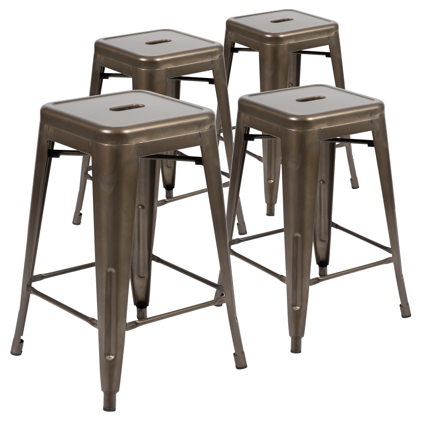 Cierra 24" High Metal Counter-Height, Indoor Bar Stool in Gun Metal Gray - Stackable Set of 4 Gun Metal
