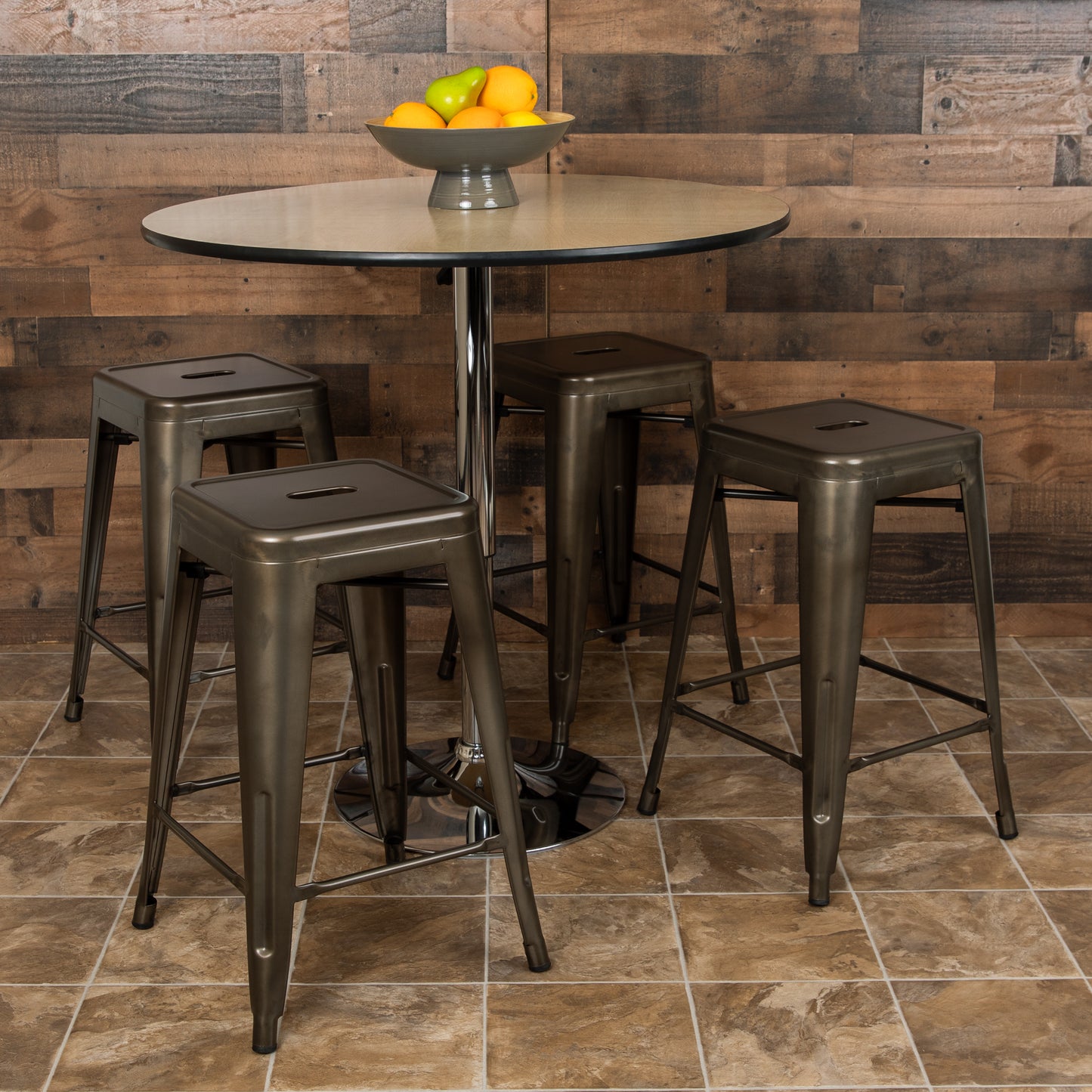Cierra 24" High Metal Counter-Height, Indoor Bar Stool in Gun Metal Gray - Stackable Set of 4 Gun Metal