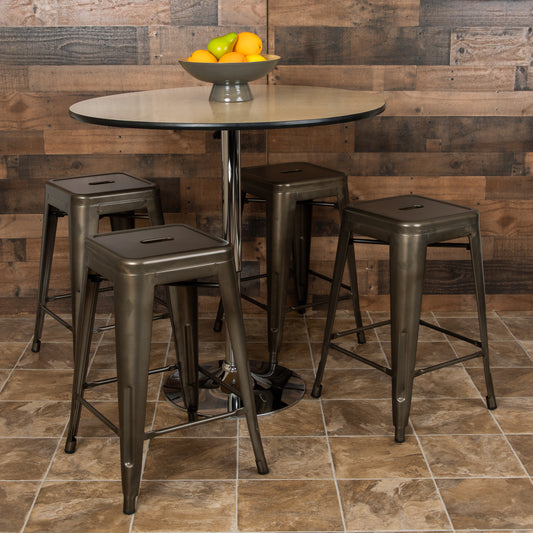 Cierra 24" High Metal Counter-Height, Indoor Bar Stool in Gun Metal Gray - Stackable Set of 4 Gun Metal