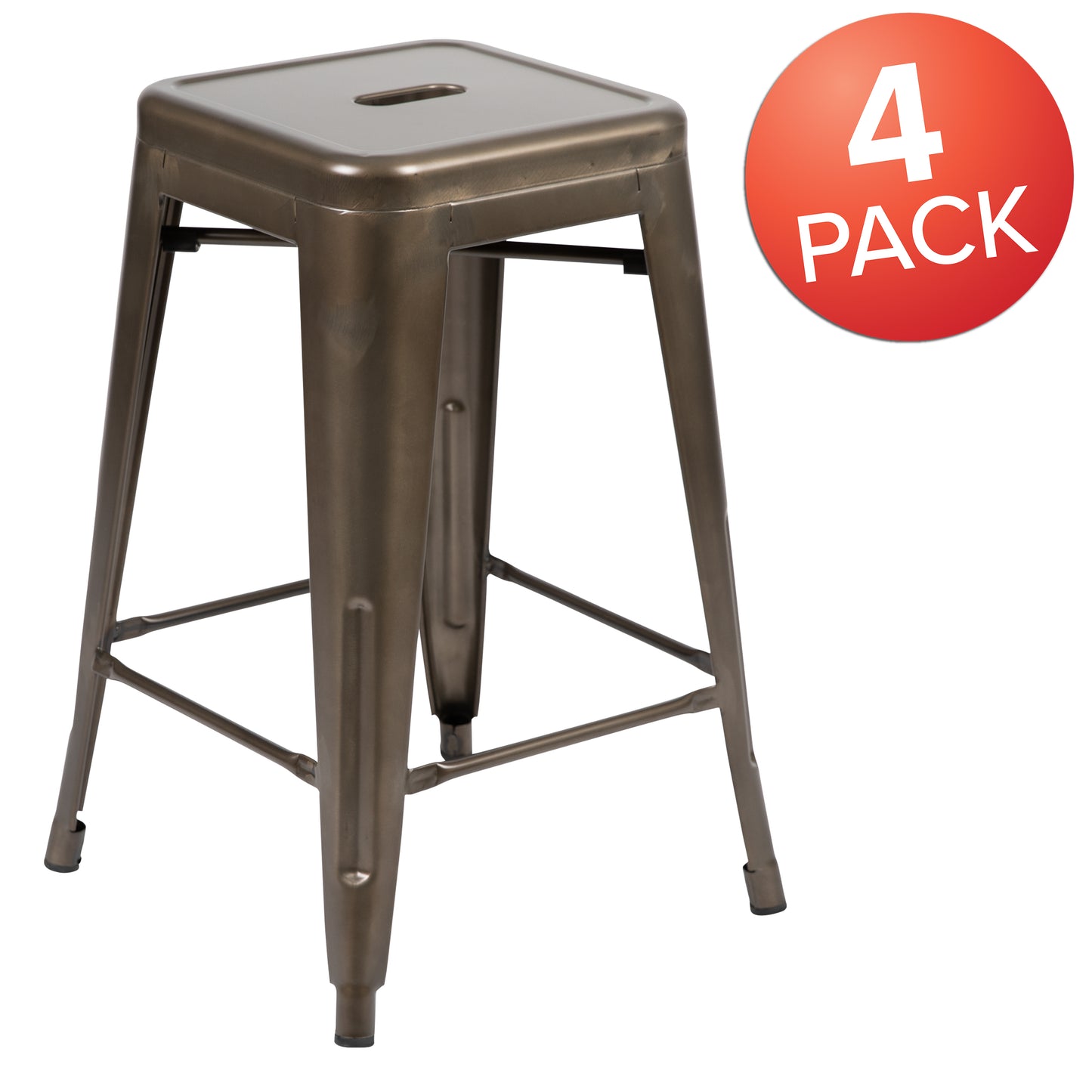 Cierra 24" High Metal Counter-Height, Indoor Bar Stool in Gun Metal Gray - Stackable Set of 4 Gun Metal