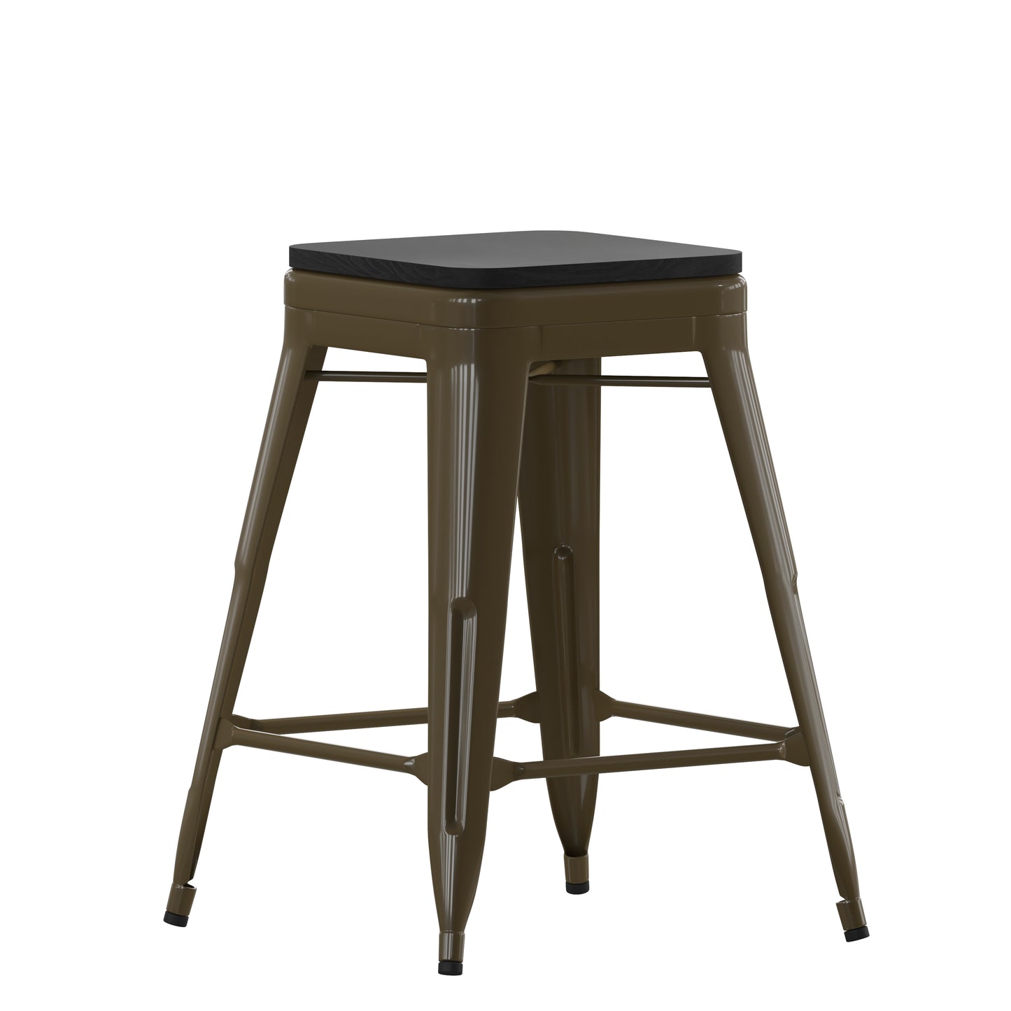Cierra Set of 4 Commercial Grade 24" High Backless Gunmetal Metal Indoor Counter Height Stools with Black All-Weather Poly Resin Seats Black Resin Wood Seat/Gun Metal Frame