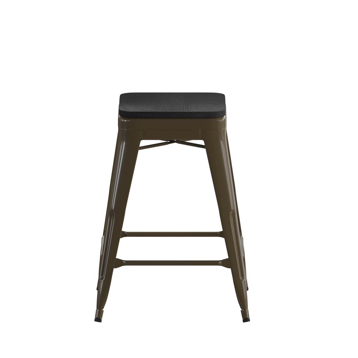 Cierra Set of 4 Commercial Grade 24" High Backless Gunmetal Metal Indoor Counter Height Stools with Black All-Weather Poly Resin Seats Black Resin Wood Seat/Gun Metal Frame