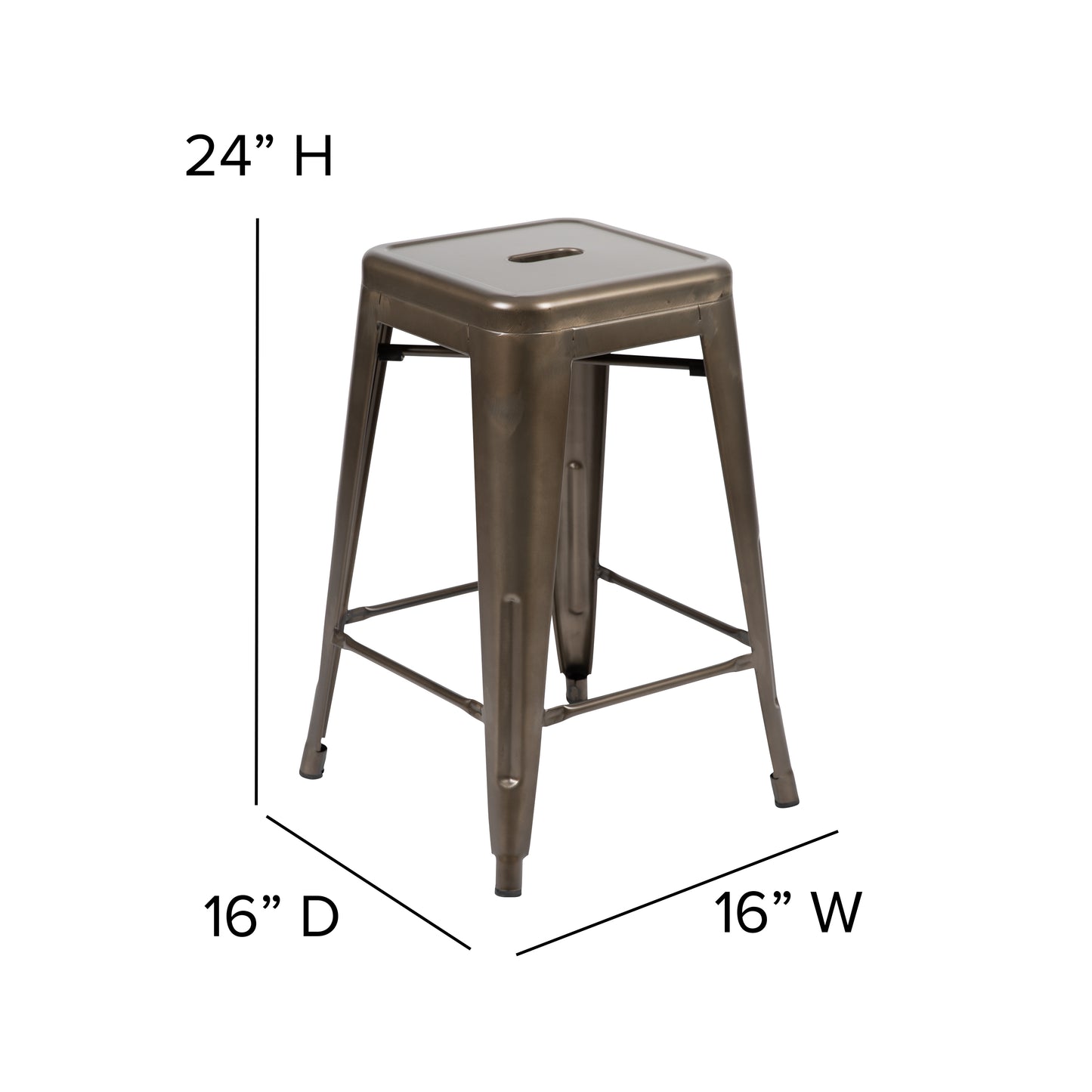 Cierra Set of 4 Commercial Grade 24" High Backless Gunmetal Metal Indoor Counter Height Stools with Black All-Weather Poly Resin Seats Black Resin Wood Seat/Gun Metal Frame