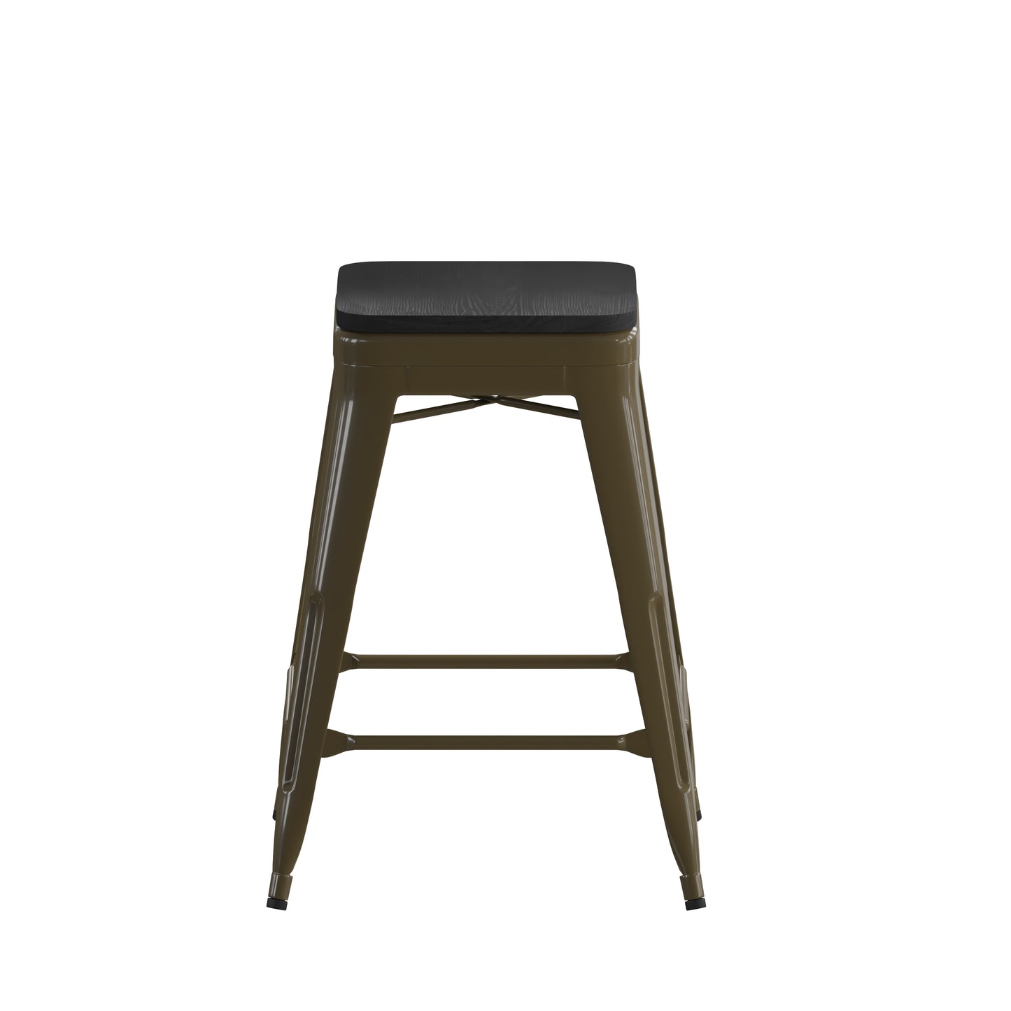 Cierra Set of 4 Commercial Grade 24" High Backless Gunmetal Metal Indoor Counter Height Stools with Black All-Weather Poly Resin Seats Black Resin Wood Seat/Gun Metal Frame