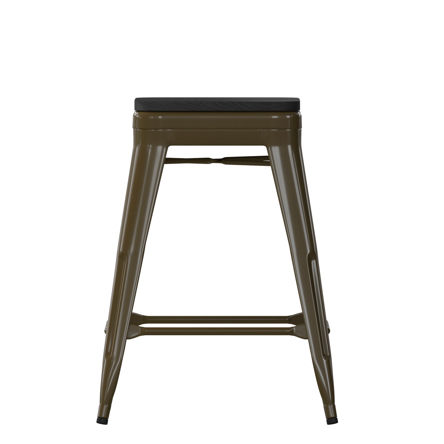 Cierra Set of 4 Commercial Grade 24" High Backless Gunmetal Metal Indoor Counter Height Stools with Black All-Weather Poly Resin Seats Black Resin Wood Seat/Gun Metal Frame