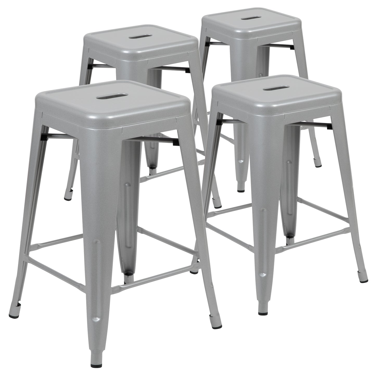Cierra 24" High Metal Counter-Height, Indoor Bar Stool in Silver - Stackable Set of 4 Silver