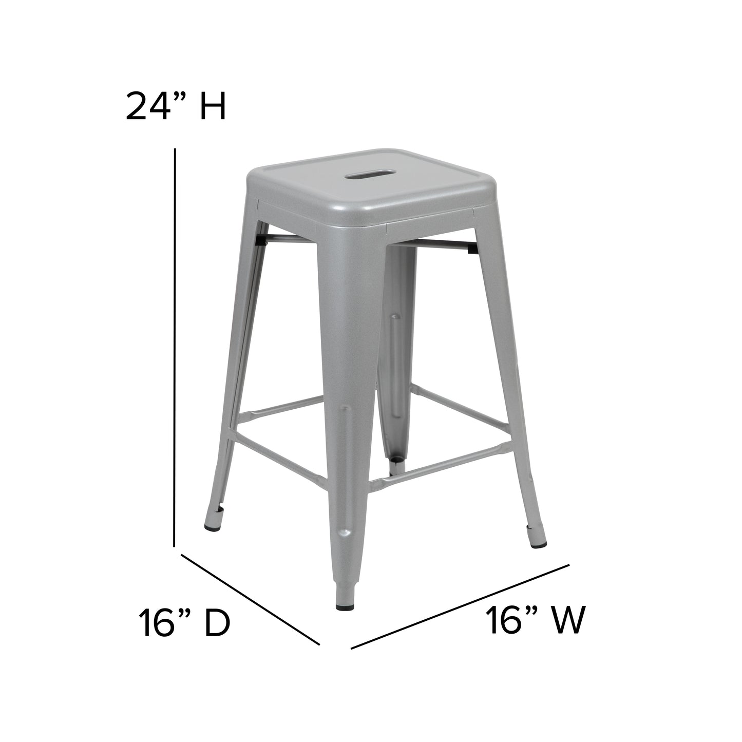 Cierra 24" High Metal Counter-Height, Indoor Bar Stool in Silver - Stackable Set of 4 Silver