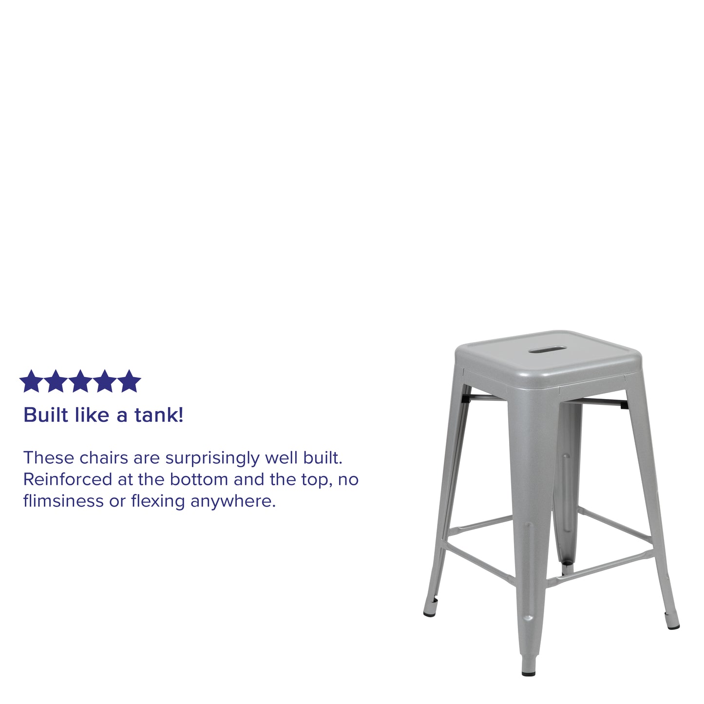 Cierra 24" High Metal Counter-Height, Indoor Bar Stool in Silver - Stackable Set of 4 Silver