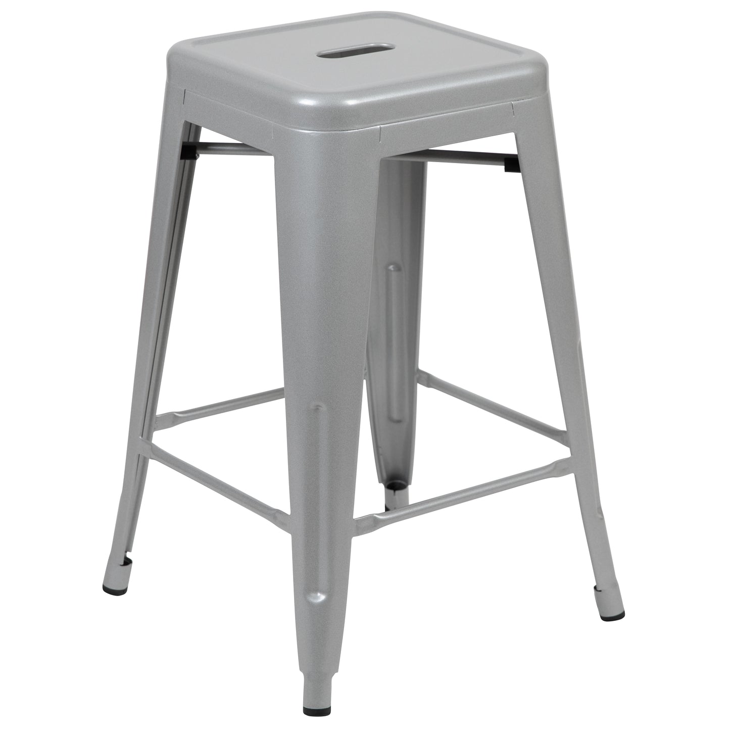 Cierra 24" High Metal Counter-Height, Indoor Bar Stool in Silver - Stackable Set of 4 Silver