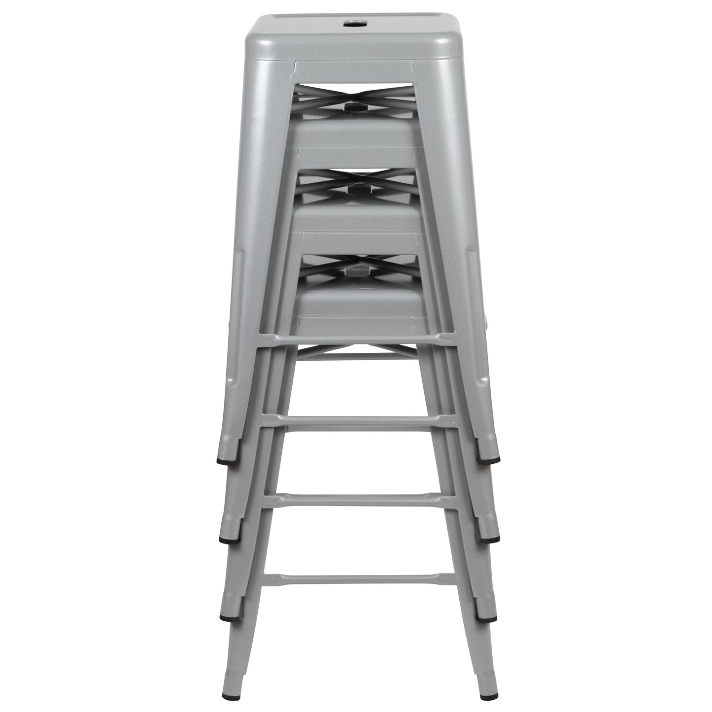Cierra 24" High Metal Counter-Height, Indoor Bar Stool in Silver - Stackable Set of 4 Silver