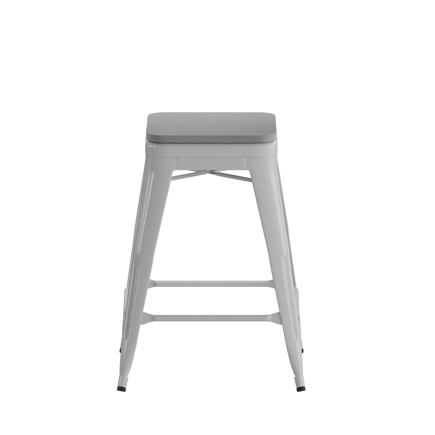 Cierra Set of 4 Commercial Grade 24" High Backless Silver Metal Indoor Counter Height Stools with Gray All-Weather Poly Resin Seats Gray Resin Wood Seat/Silver Frame
