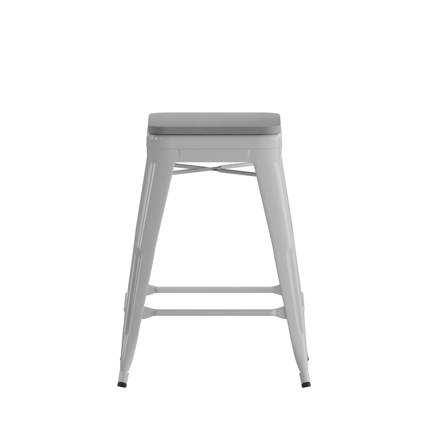 Cierra Set of 4 Commercial Grade 24" High Backless Silver Metal Indoor Counter Height Stools with Gray All-Weather Poly Resin Seats Gray Resin Wood Seat/Silver Frame