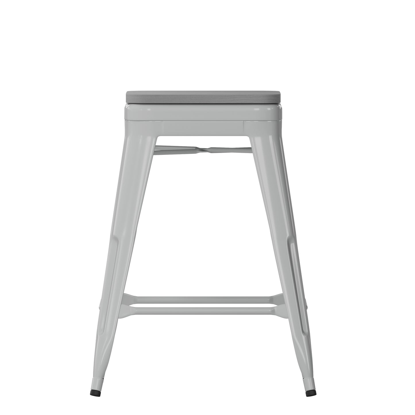 Cierra Set of 4 Commercial Grade 24" High Backless Silver Metal Indoor Counter Height Stools with Gray All-Weather Poly Resin Seats Gray Resin Wood Seat/Silver Frame