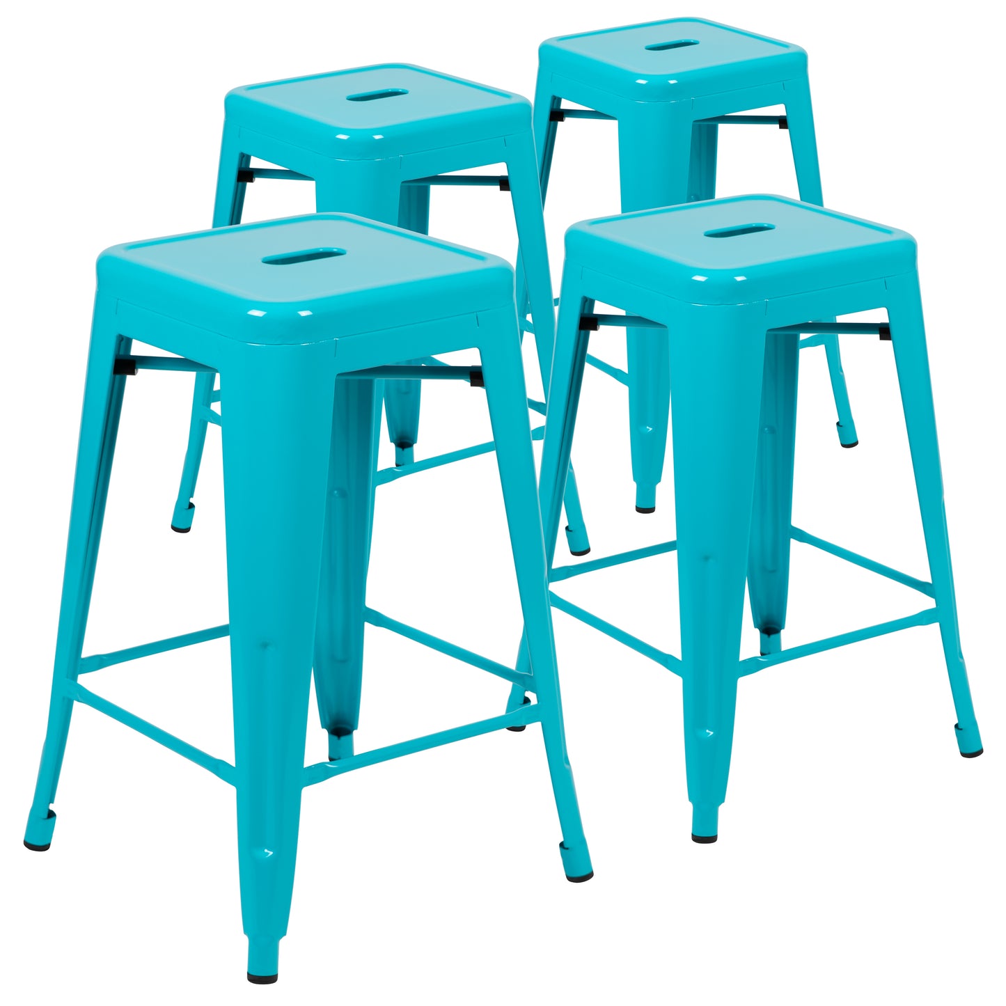 Cierra 24" High Metal Counter-Height, Indoor Bar Stool in Teal - Stackable Set of 4 Teal