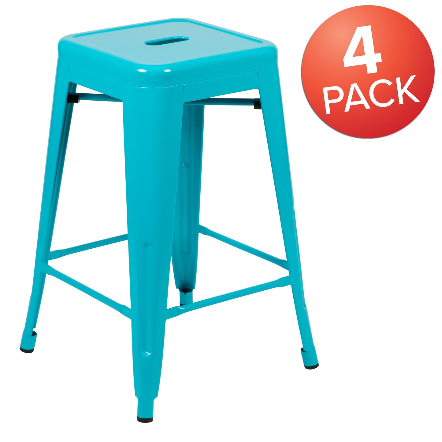 Cierra 24" High Metal Counter-Height, Indoor Bar Stool in Teal - Stackable Set of 4 Teal