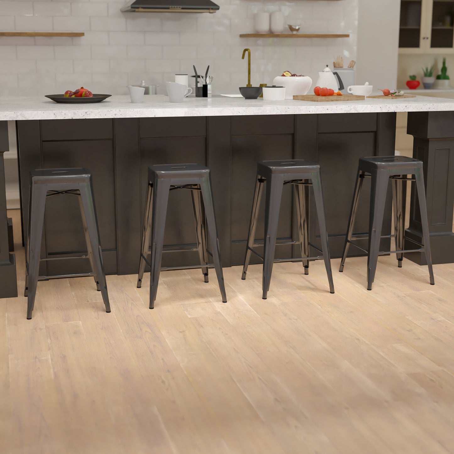 Cierra 30" High Metal Indoor Bar Stool in Black - Stackable Set of 4 Black
