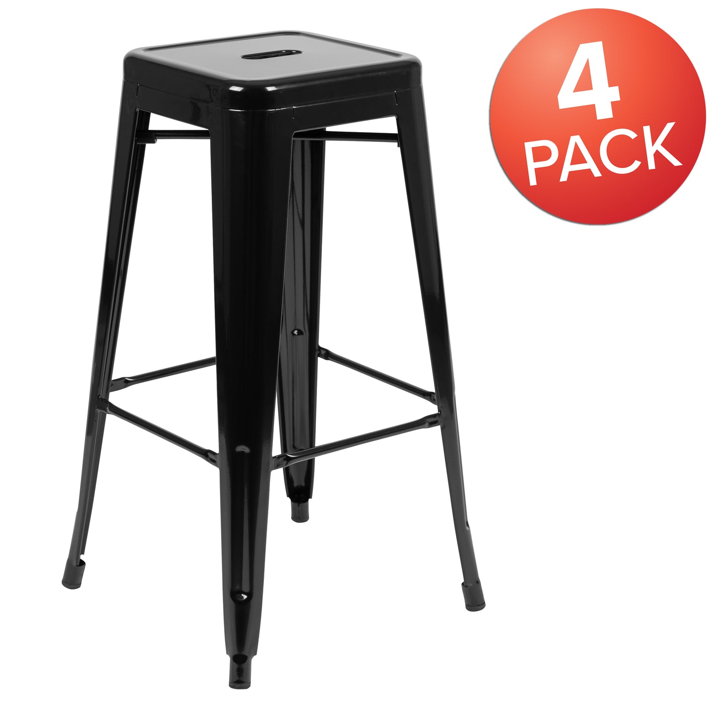 Cierra 30" High Metal Indoor Bar Stool in Black - Stackable Set of 4 Black