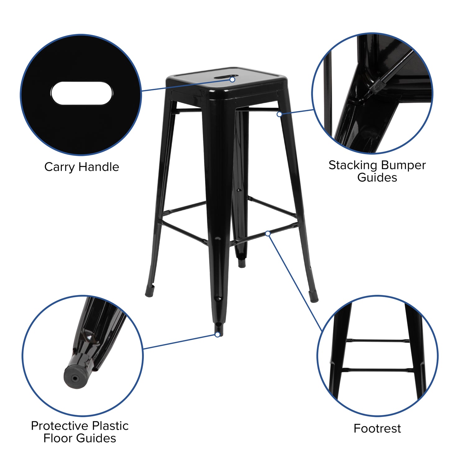 Cierra 30" High Metal Indoor Bar Stool in Black - Stackable Set of 4 Black