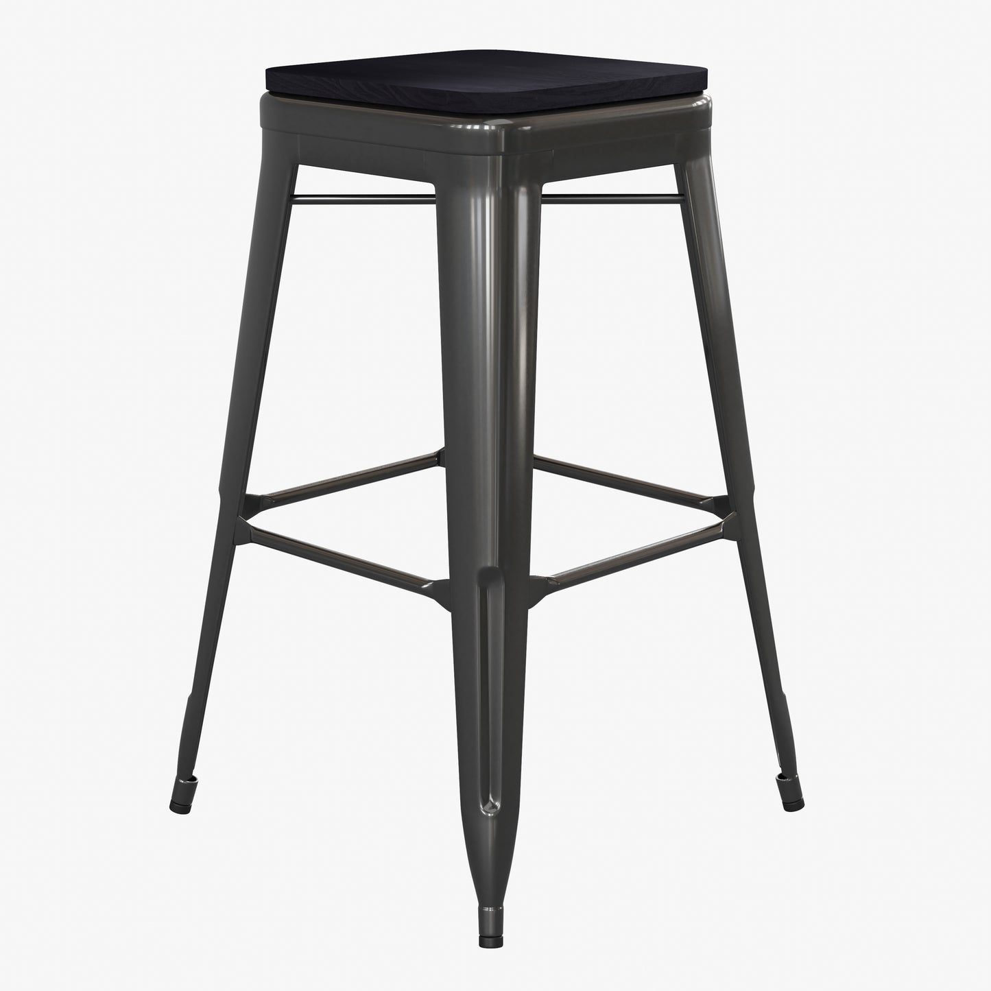 Cierra Set of 4 Commercial Grade 30" High Backless Black Metal Indoor Bar Height Stools with Black All-Weather Poly Resin Seats Black Resin Wood Seat/Black Frame