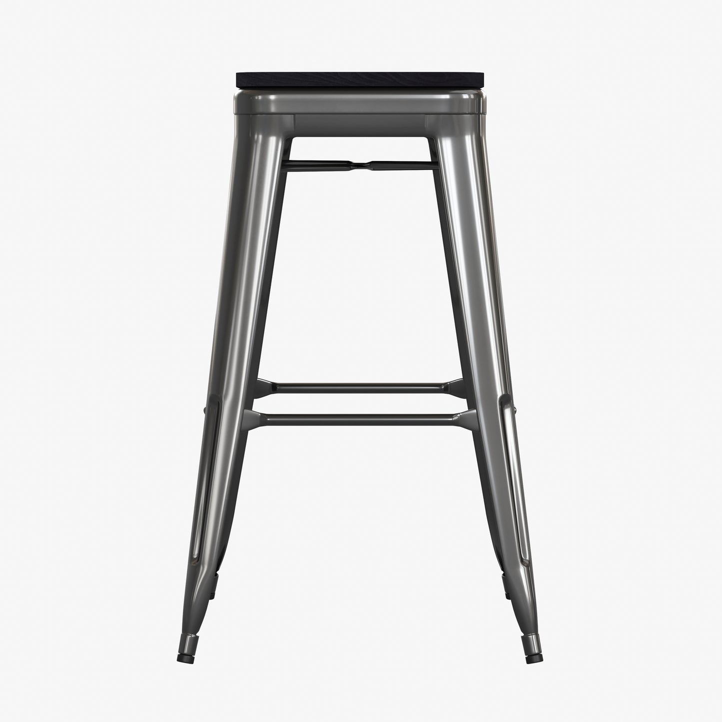 Cierra Set of 4 Commercial Grade 30" High Backless Black Metal Indoor Bar Height Stools with Black All-Weather Poly Resin Seats Black Resin Wood Seat/Black Frame