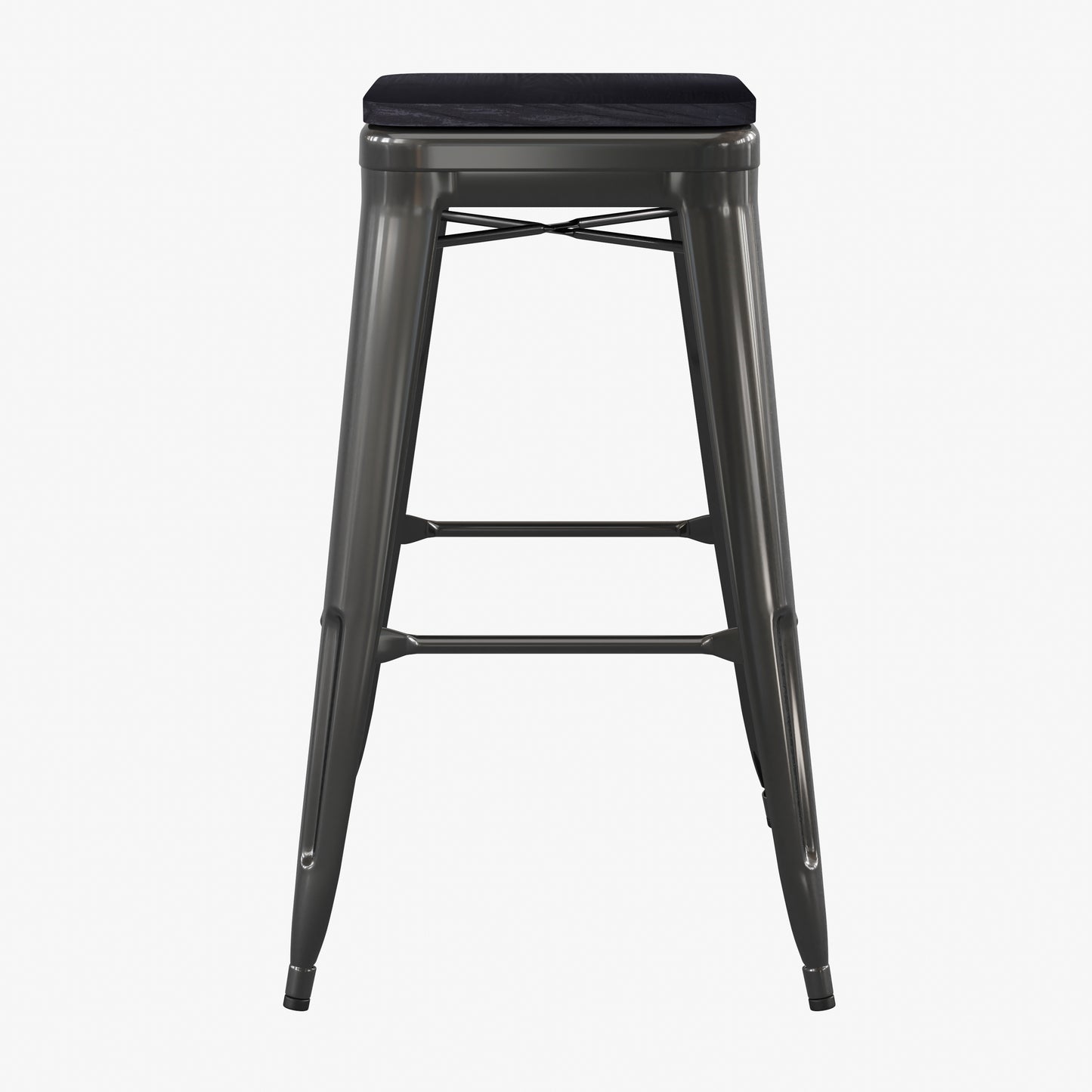 Cierra Set of 4 Commercial Grade 30" High Backless Black Metal Indoor Bar Height Stools with Black All-Weather Poly Resin Seats Black Resin Wood Seat/Black Frame