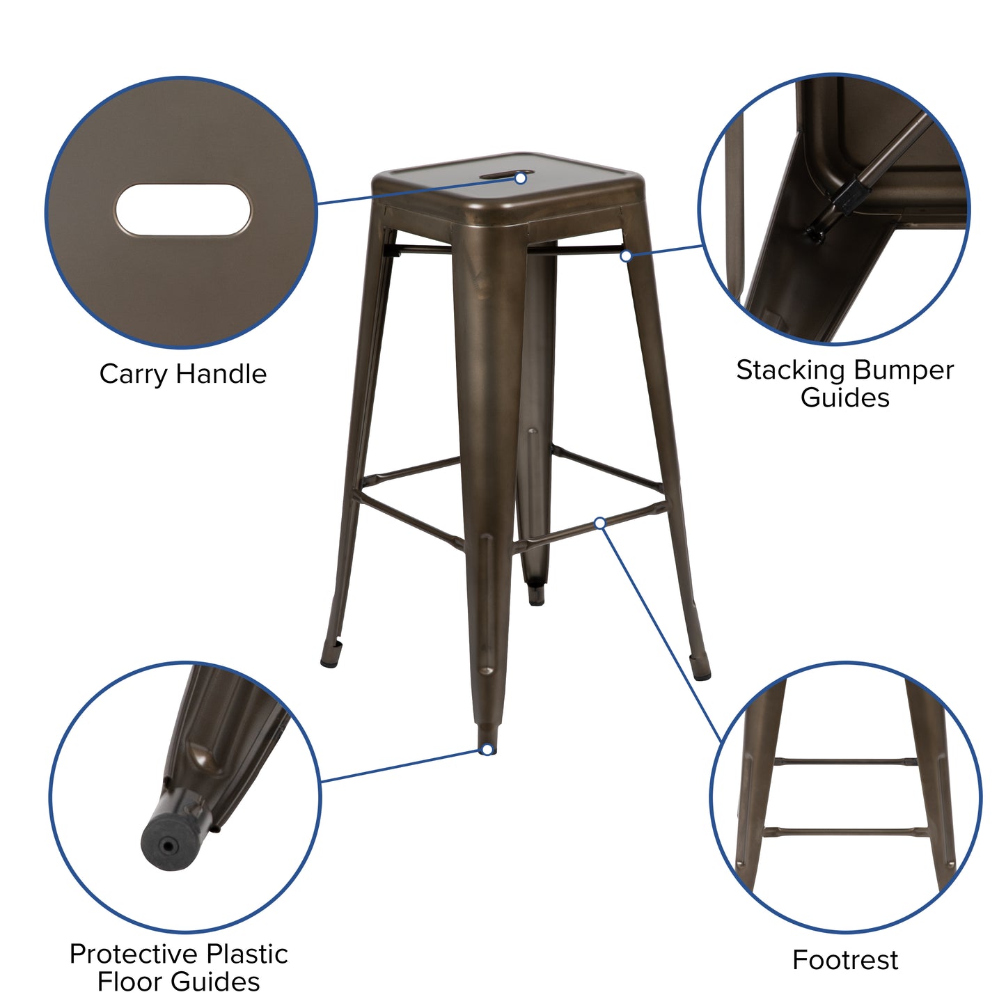 Cierra 30" High Metal Indoor Bar Stool in Gun Metal Gray - Stackable Set of 4 Gun Metal
