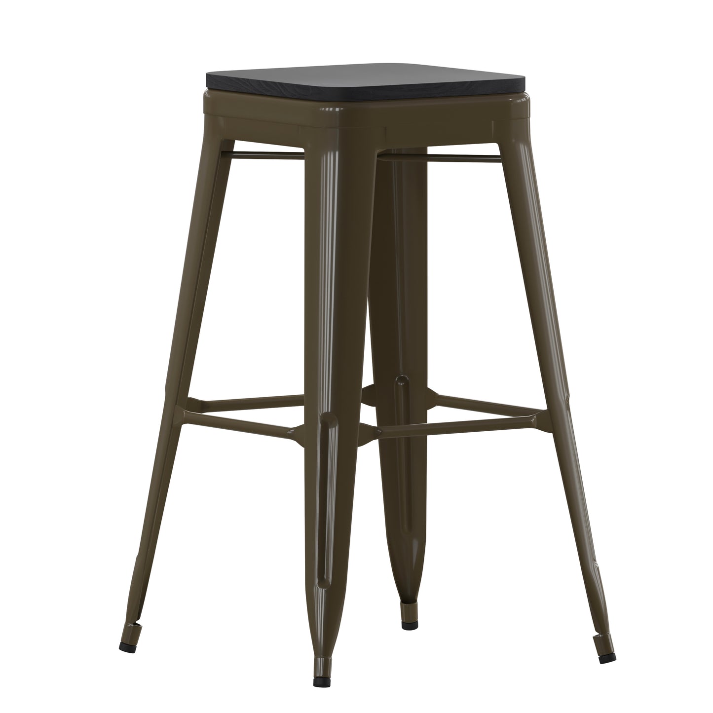 Cierra Set of 4 Commercial Grade 30" High Backless Gunmetal Metal Indoor Bar Height Stools with Black All-Weather Poly Resin Seats Black Resin Wood Seat/Gun Metal Frame