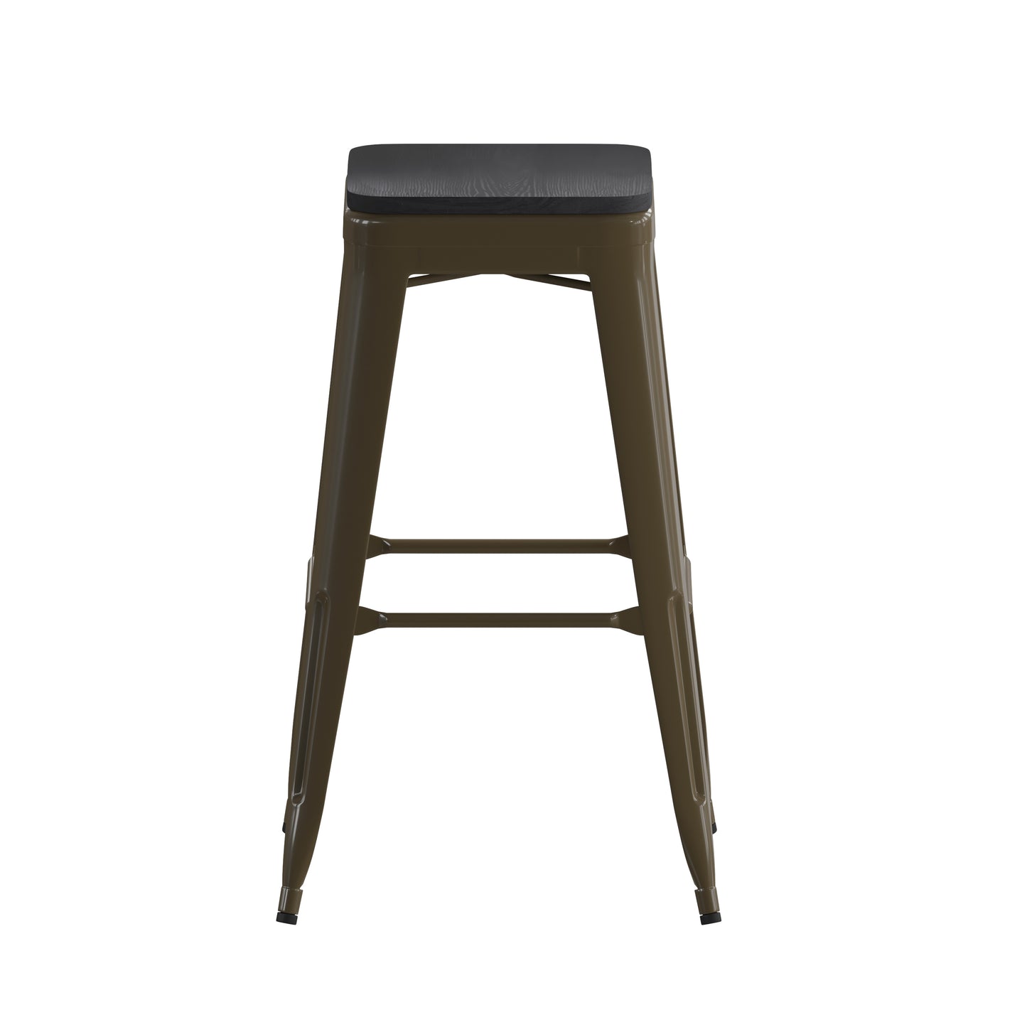 Cierra Set of 4 Commercial Grade 30" High Backless Gunmetal Metal Indoor Bar Height Stools with Black All-Weather Poly Resin Seats Black Resin Wood Seat/Gun Metal Frame