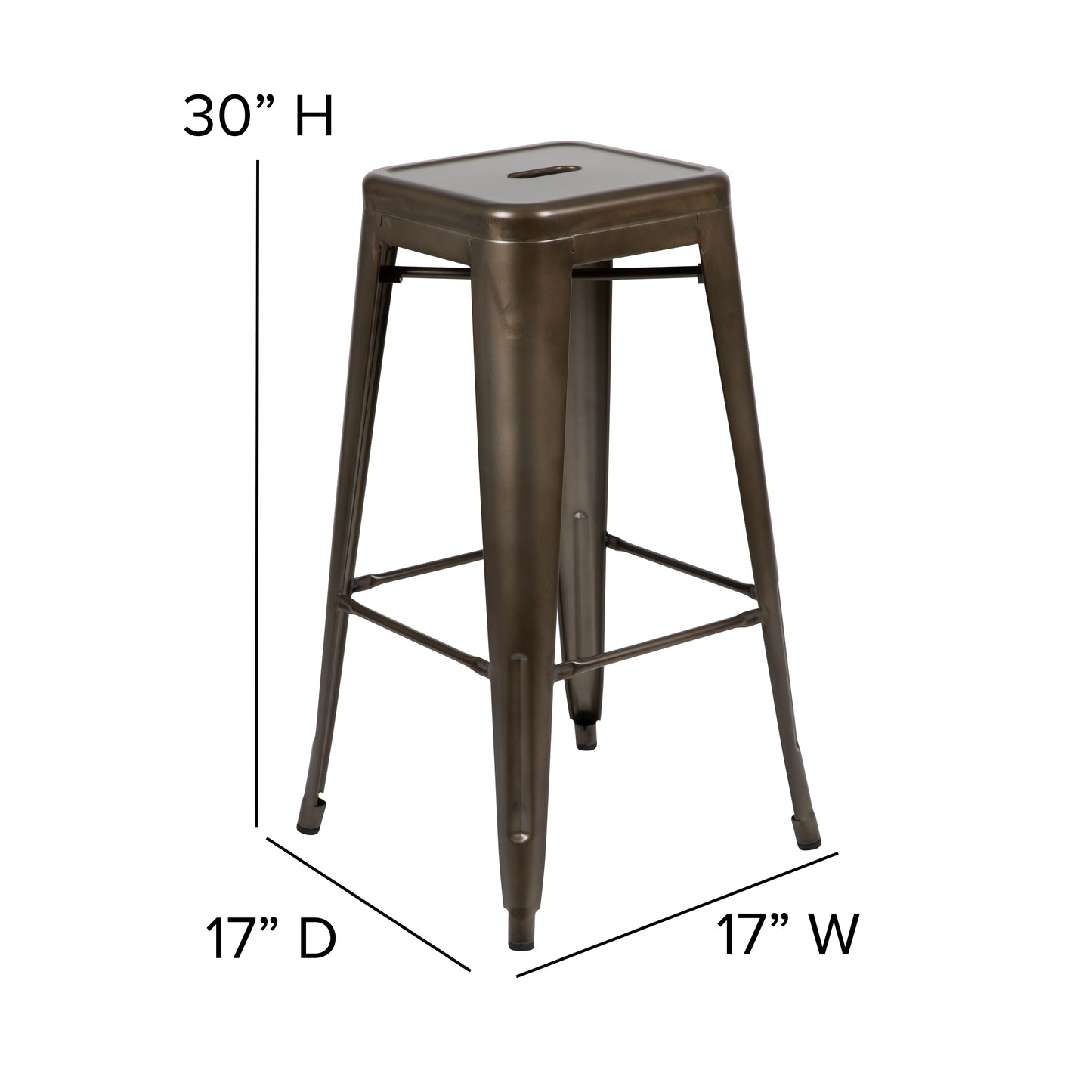 Cierra Set of 4 Commercial Grade 30" High Backless Gunmetal Metal Indoor Bar Height Stools with Black All-Weather Poly Resin Seats Black Resin Wood Seat/Gun Metal Frame