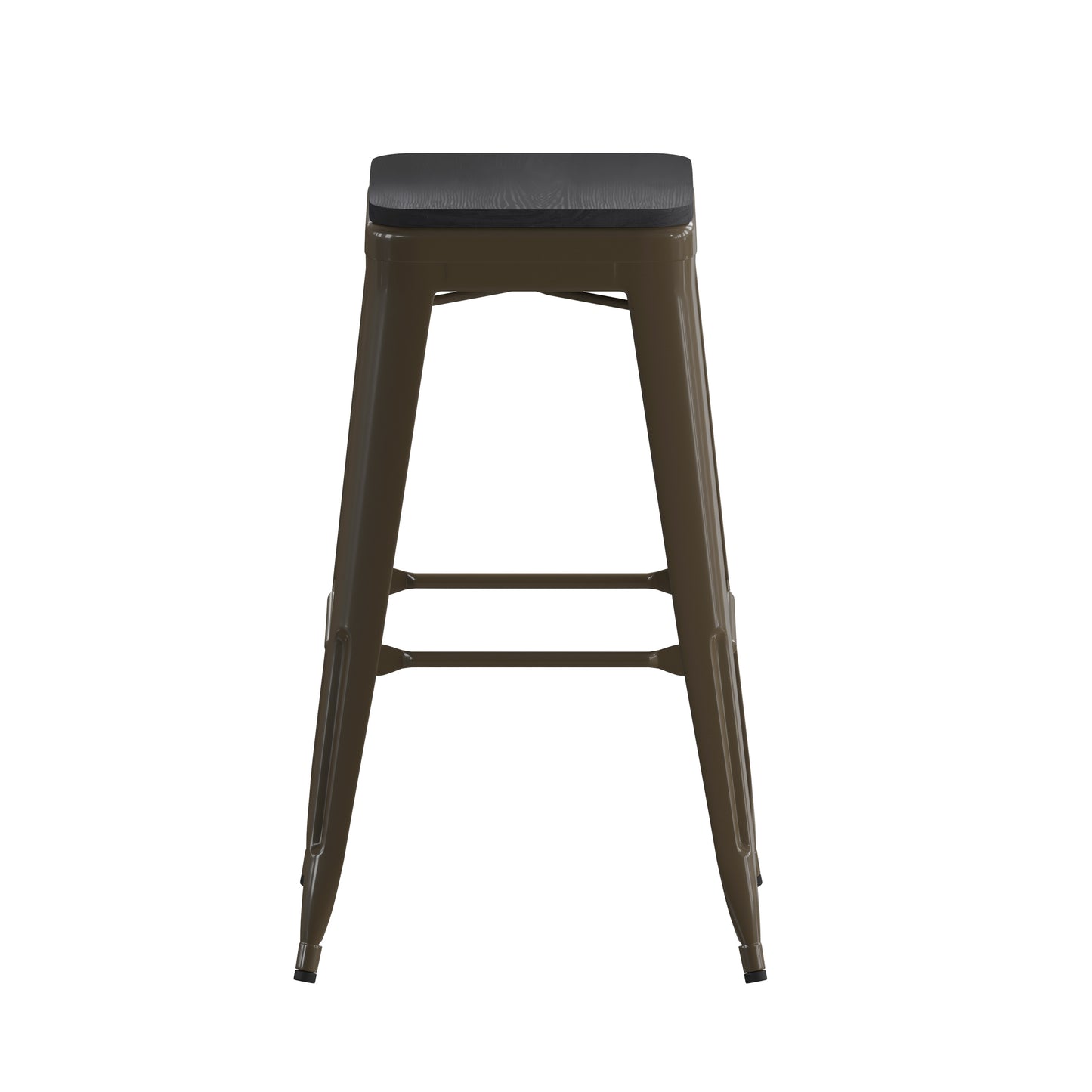 Cierra Set of 4 Commercial Grade 30" High Backless Gunmetal Metal Indoor Bar Height Stools with Black All-Weather Poly Resin Seats Black Resin Wood Seat/Gun Metal Frame