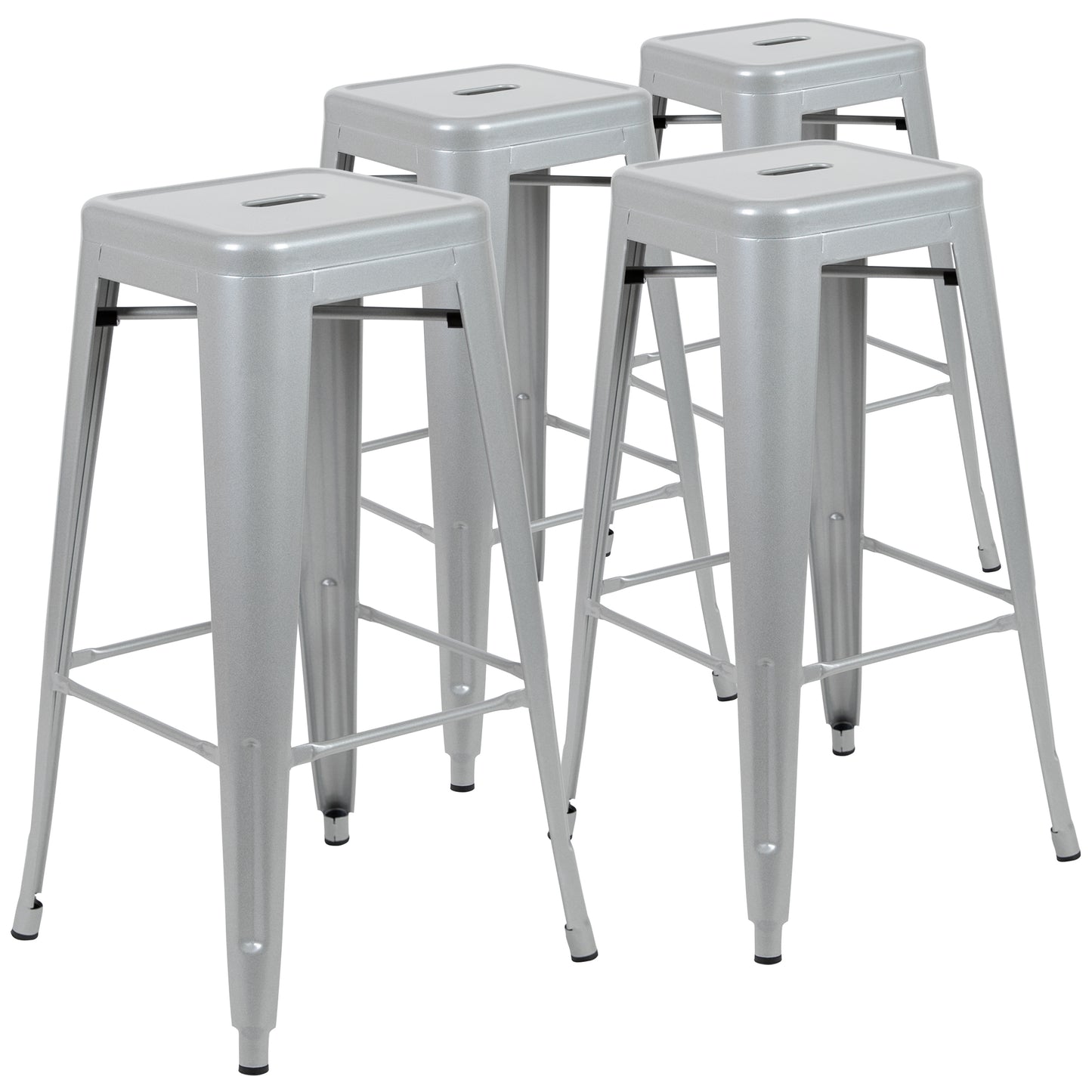 Cierra 30" High Metal Indoor Bar Stool in Silver - Stackable Set of 4 Silver 4-ET-31320-30-SV-R-GG