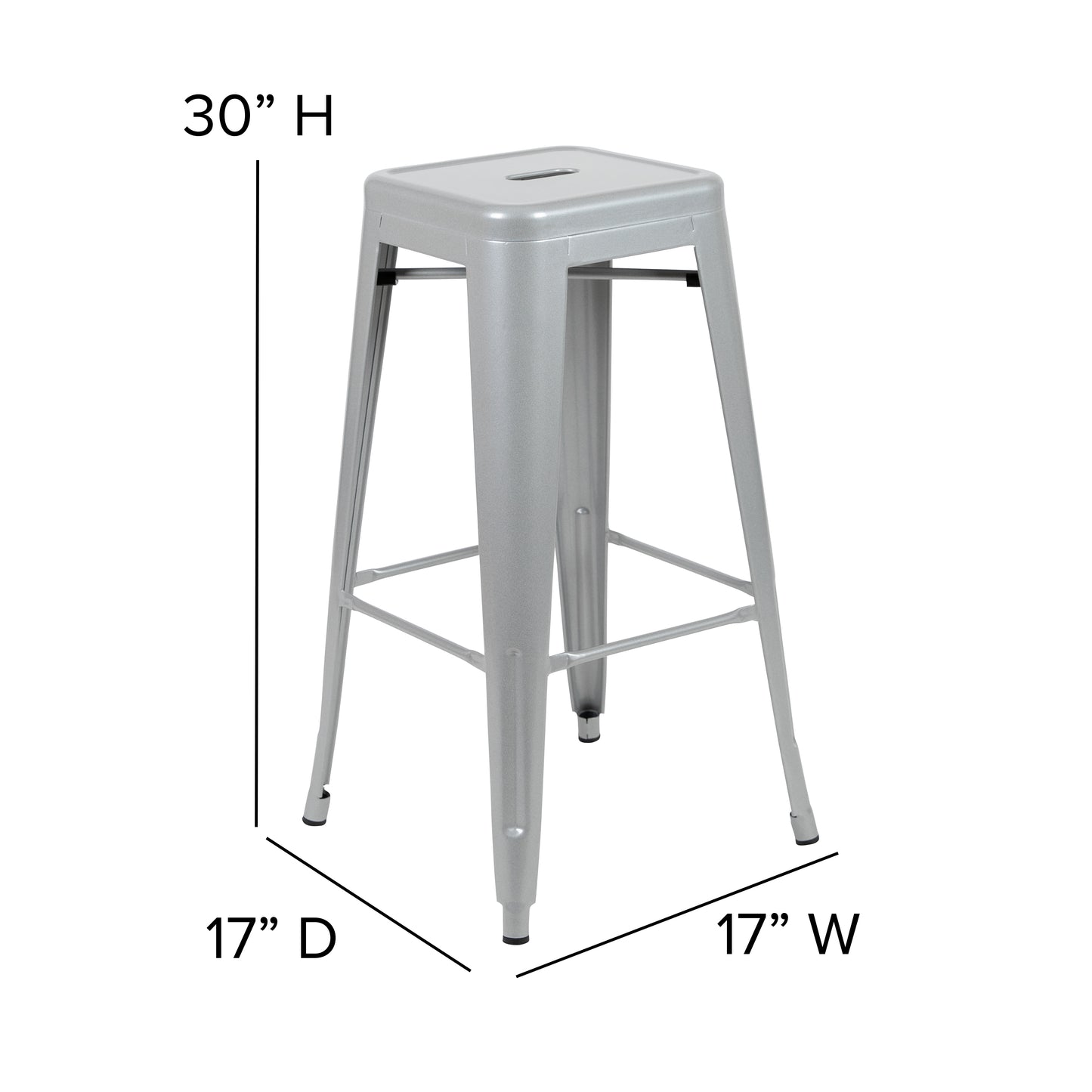 Cierra 30" High Metal Indoor Bar Stool in Silver - Stackable Set of 4 Silver 4-ET-31320-30-SV-R-GG