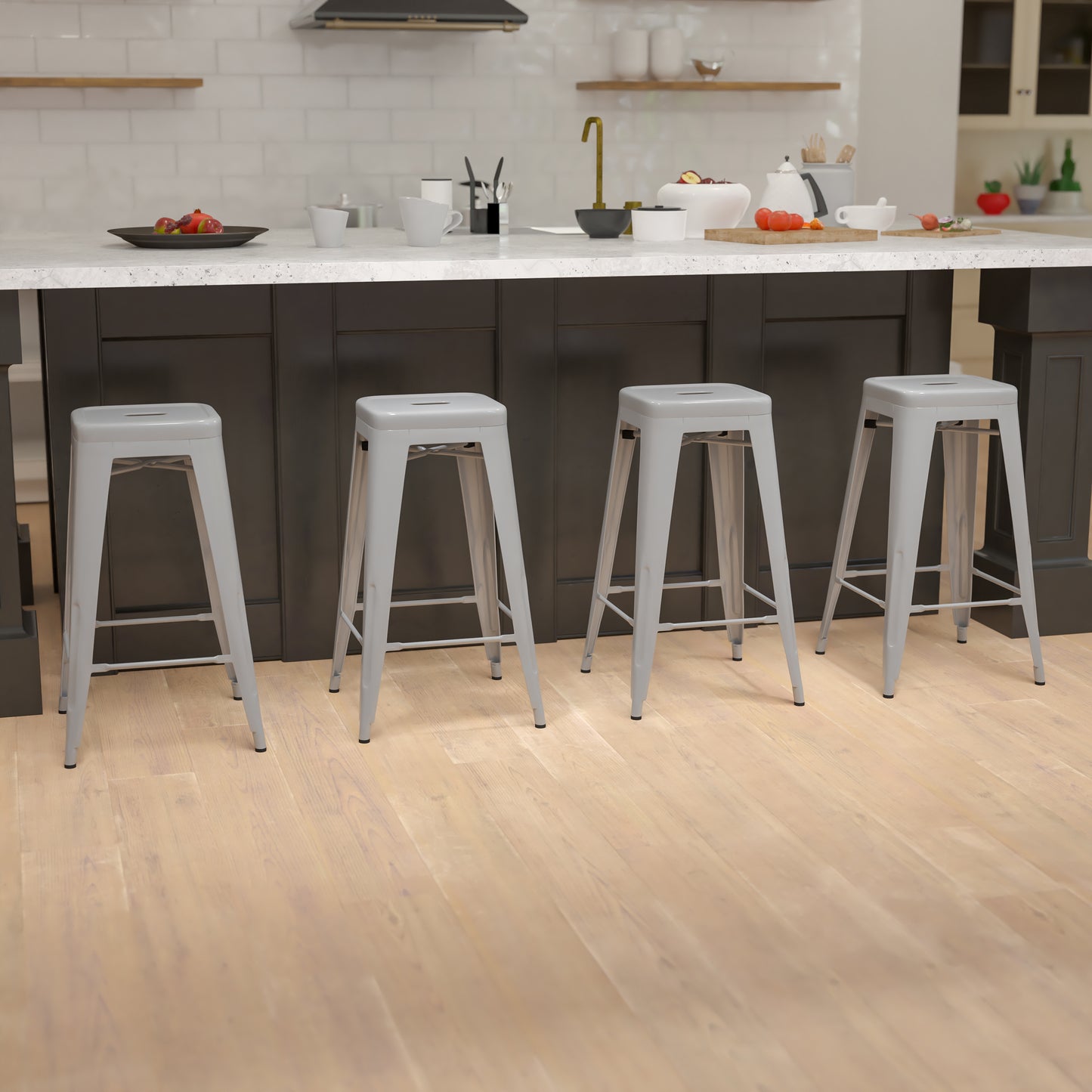 Cierra 30" High Metal Indoor Bar Stool in Silver - Stackable Set of 4 Silver 4-ET-31320-30-SV-R-GG