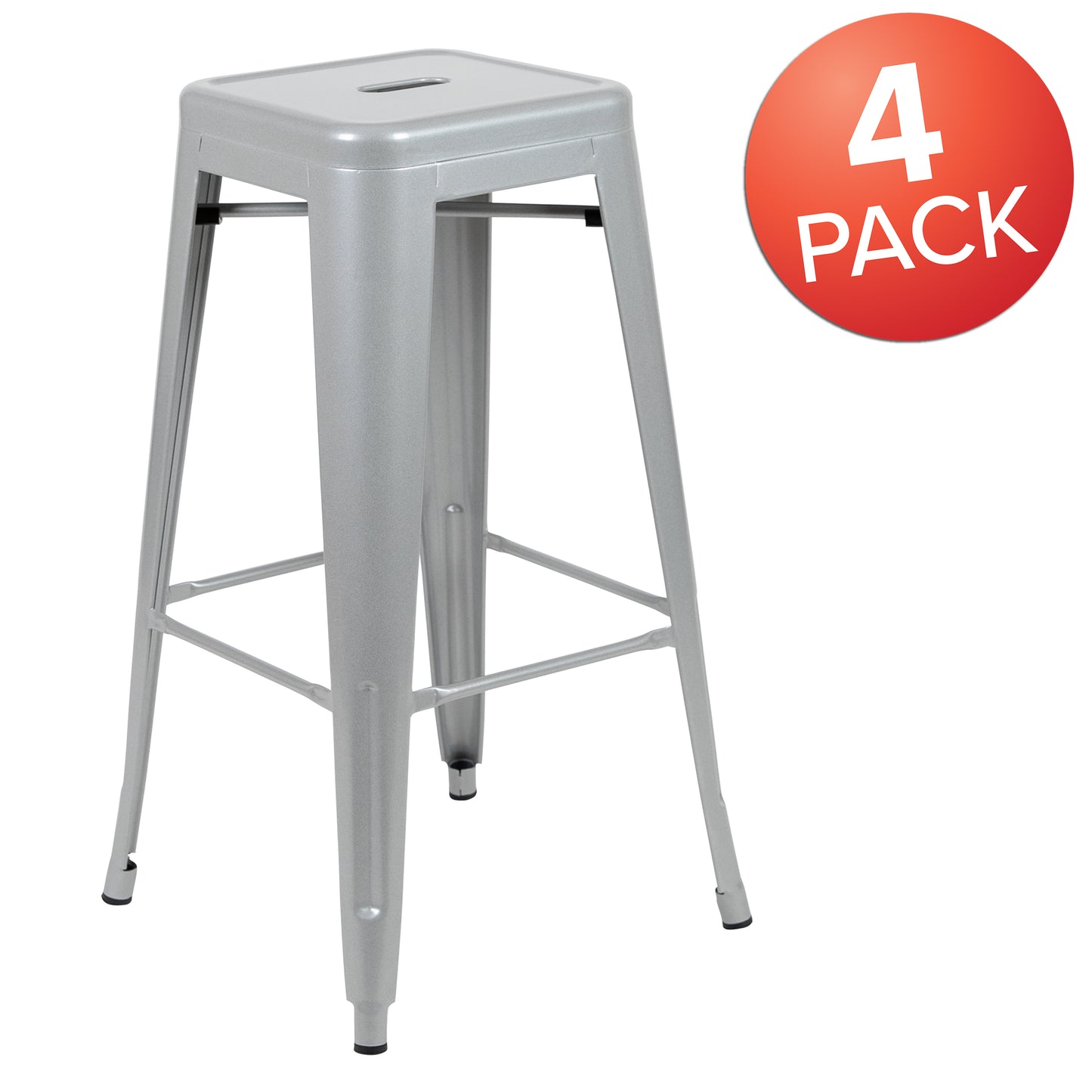 Cierra 30" High Metal Indoor Bar Stool in Silver - Stackable Set of 4 Silver 4-ET-31320-30-SV-R-GG