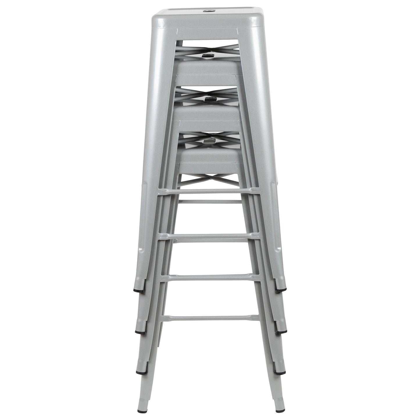 Cierra 30" High Metal Indoor Bar Stool in Silver - Stackable Set of 4 Silver 4-ET-31320-30-SV-R-GG