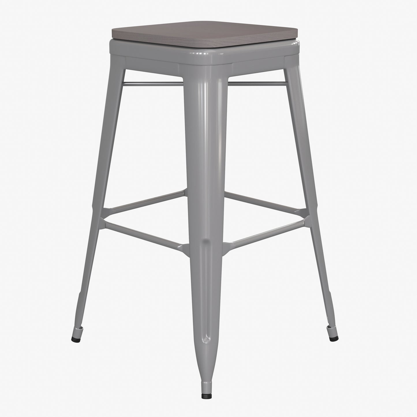 Cierra Set of 4 Commercial Grade 30" High Backless Silver Metal Indoor Bar Height Stools with Gray All-Weather Poly Resin Seats Gray Resin Wood Seat/Silver Frame