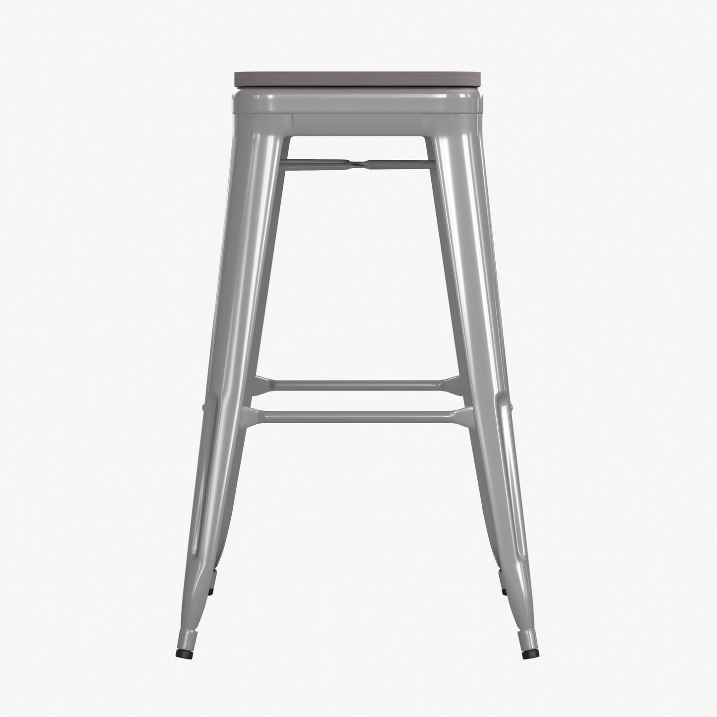 Cierra Set of 4 Commercial Grade 30" High Backless Silver Metal Indoor Bar Height Stools with Gray All-Weather Poly Resin Seats Gray Resin Wood Seat/Silver Frame