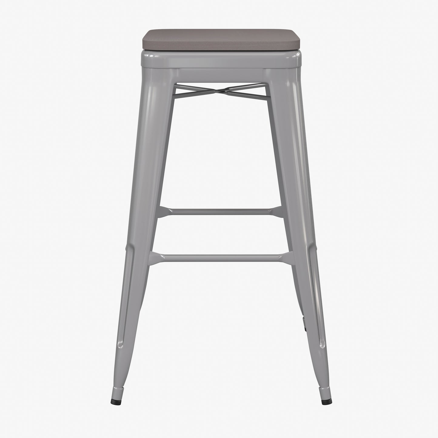 Cierra Set of 4 Commercial Grade 30" High Backless Silver Metal Indoor Bar Height Stools with Gray All-Weather Poly Resin Seats Gray Resin Wood Seat/Silver Frame