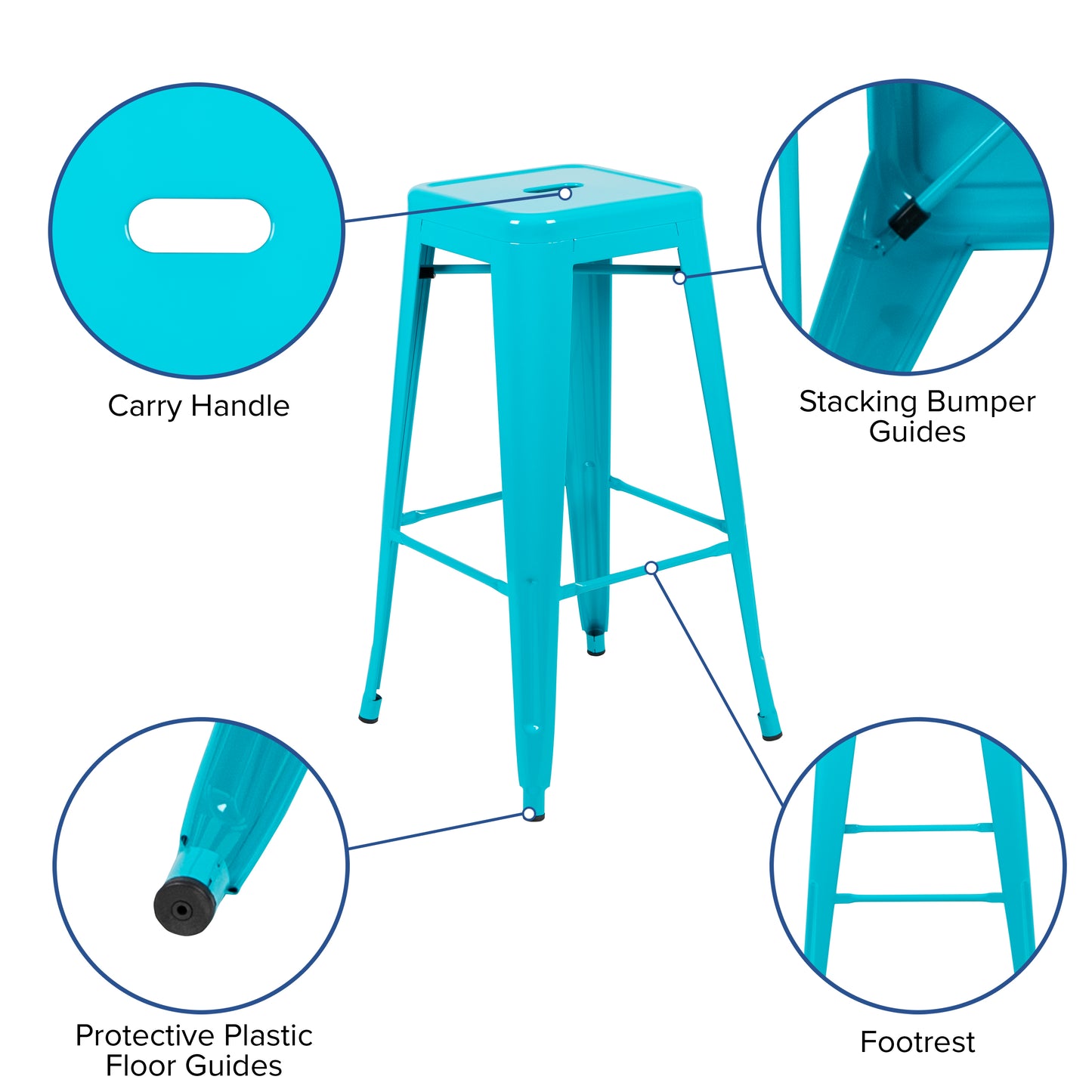 Cierra 30" High Metal Indoor Bar Stool in Teal - Stackable Set of 4 Teal