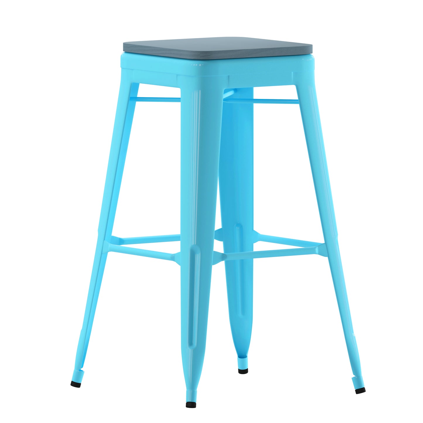 Cierra Set of 4 Commercial Grade 30" High Backless Teal Metal Indoor Bar Height Stools with Teal-Blue All-Weather Poly Resin Seats Teal-Blue Resin Wood Seat/Teal Frame