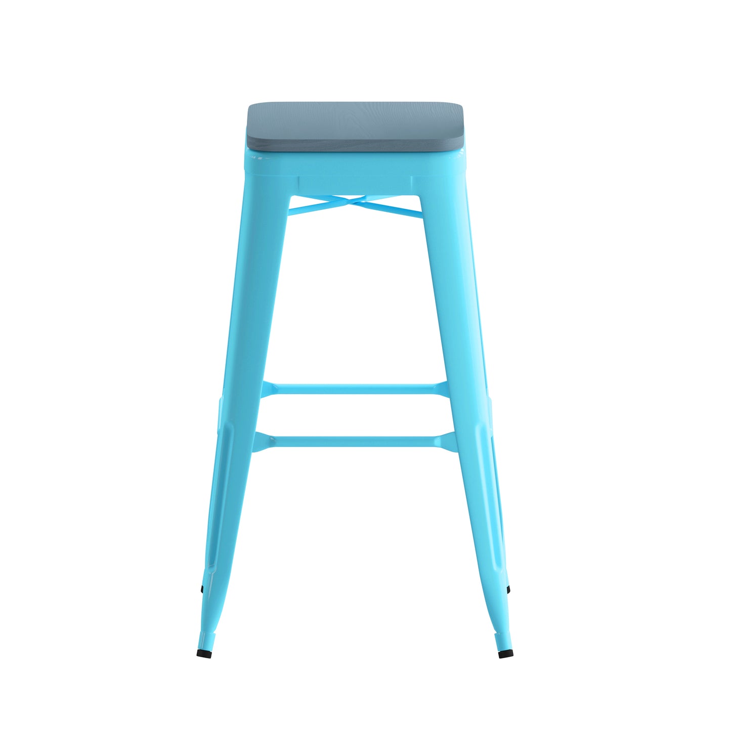 Cierra Set of 4 Commercial Grade 30" High Backless Teal Metal Indoor Bar Height Stools with Teal-Blue All-Weather Poly Resin Seats Teal-Blue Resin Wood Seat/Teal Frame