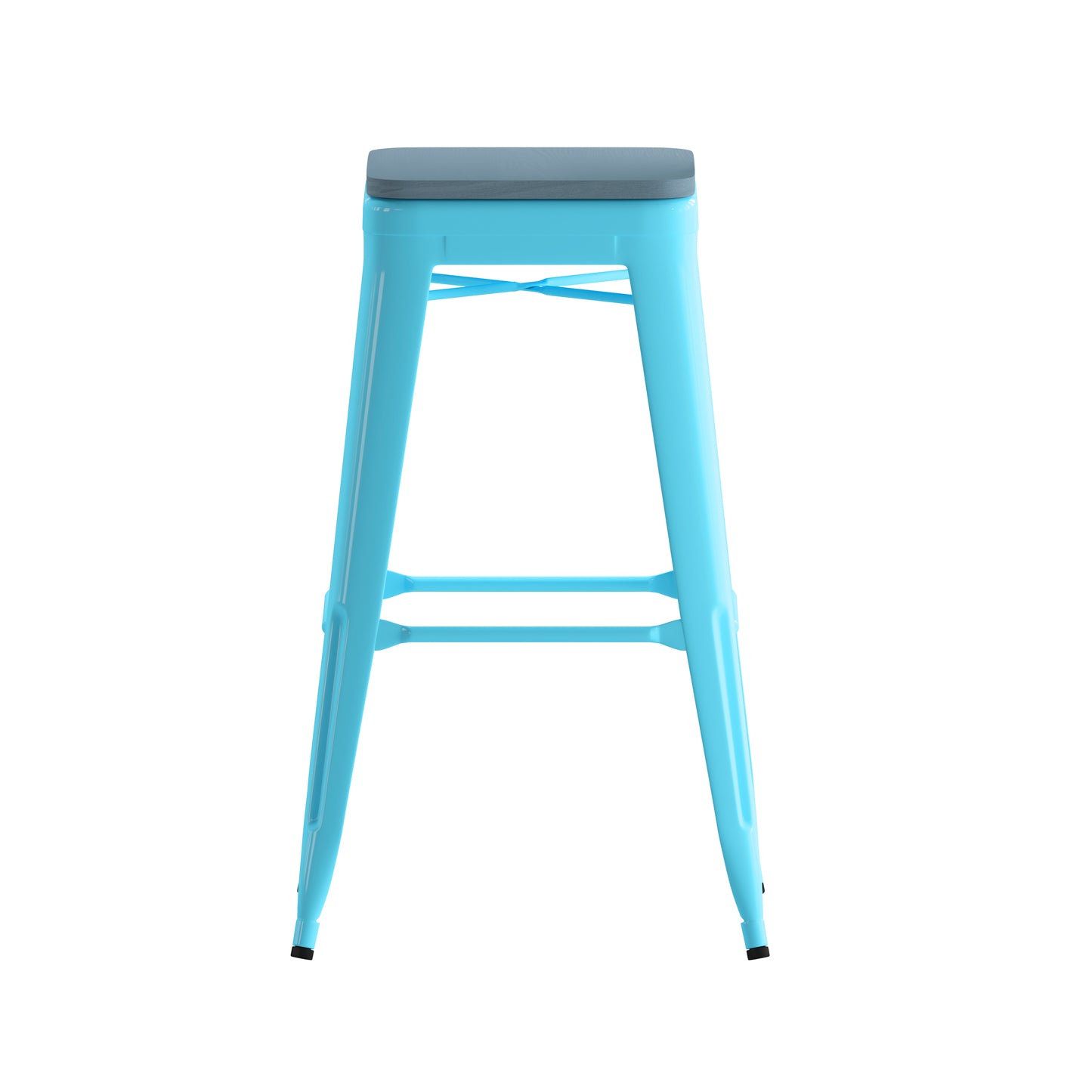 Cierra Set of 4 Commercial Grade 30" High Backless Teal Metal Indoor Bar Height Stools with Teal-Blue All-Weather Poly Resin Seats Teal-Blue Resin Wood Seat/Teal Frame